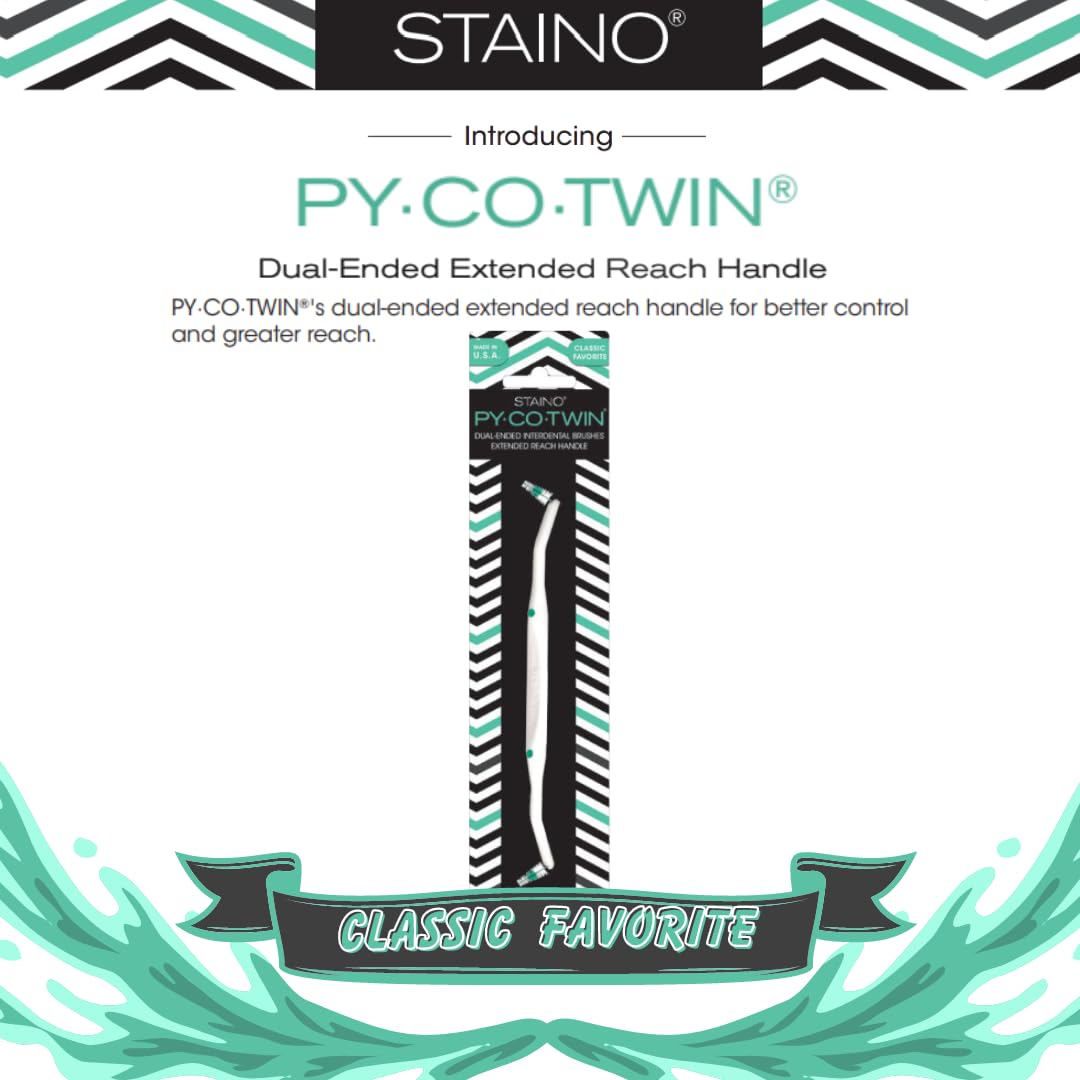 Staino Py·Co·Twin Dual Ended Interdental Brush with Extended Handle - Oral Care Dental Tools for Teeth Cleaning (Tapered Brush, Jumbo Size, 72-Pack) - Perfect for Travel, Braces & Gum Health