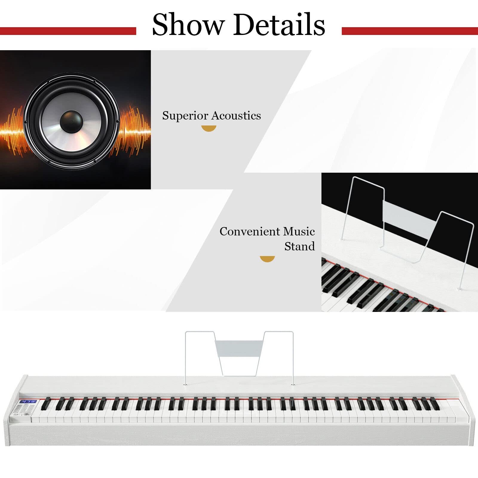 Costzon 88-Key Weighted Digital Piano Keyboard - Full Size Portable MIDI Controller with Hammer Action Keys, Duet Mode, Sustain Pedal, Built-in Speakers & Power Supply - Ideal for Beginners & Adults (White) | Perfect for Home Practice, Music Lessons & Studio Recording