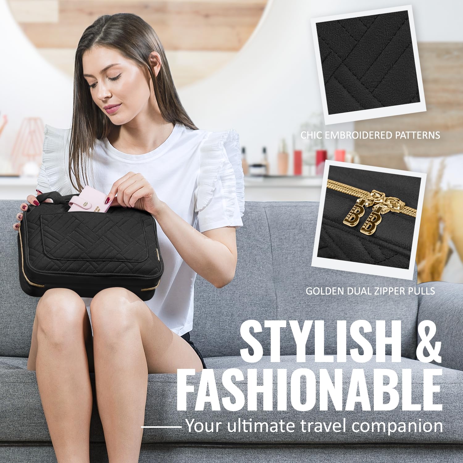 BOACAY Hanging Travel Toiletry Bag for Women - Waterproof Makeup Organizer with Multiple Pockets for Cosmetics, Toiletries & Travel Essentials - Perfect for Bathroom, Shower & On-the-Go Use