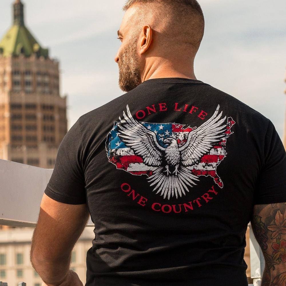One Life One Country T-Shirt - Black Graphic Tee for Patriotic Men & Women | Casual Wear, Street Style, and Everyday Outfits