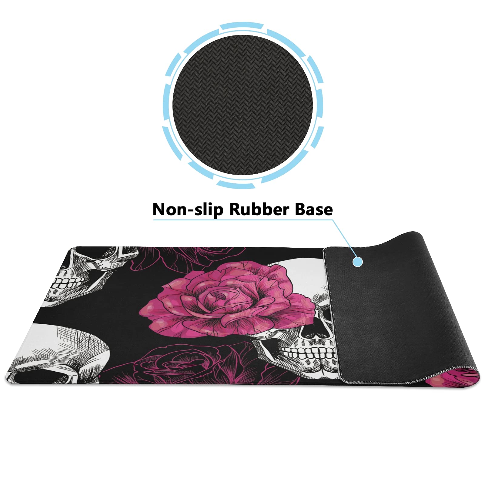 Large Skull Gaming Mouse Pad (35.4x15.7x0.12In) - Extended Non-Slip Rubber Base Desk Mat for PC, Laptop, Office & Home Use - Perfect for Gamers, Programmers & Office Workers