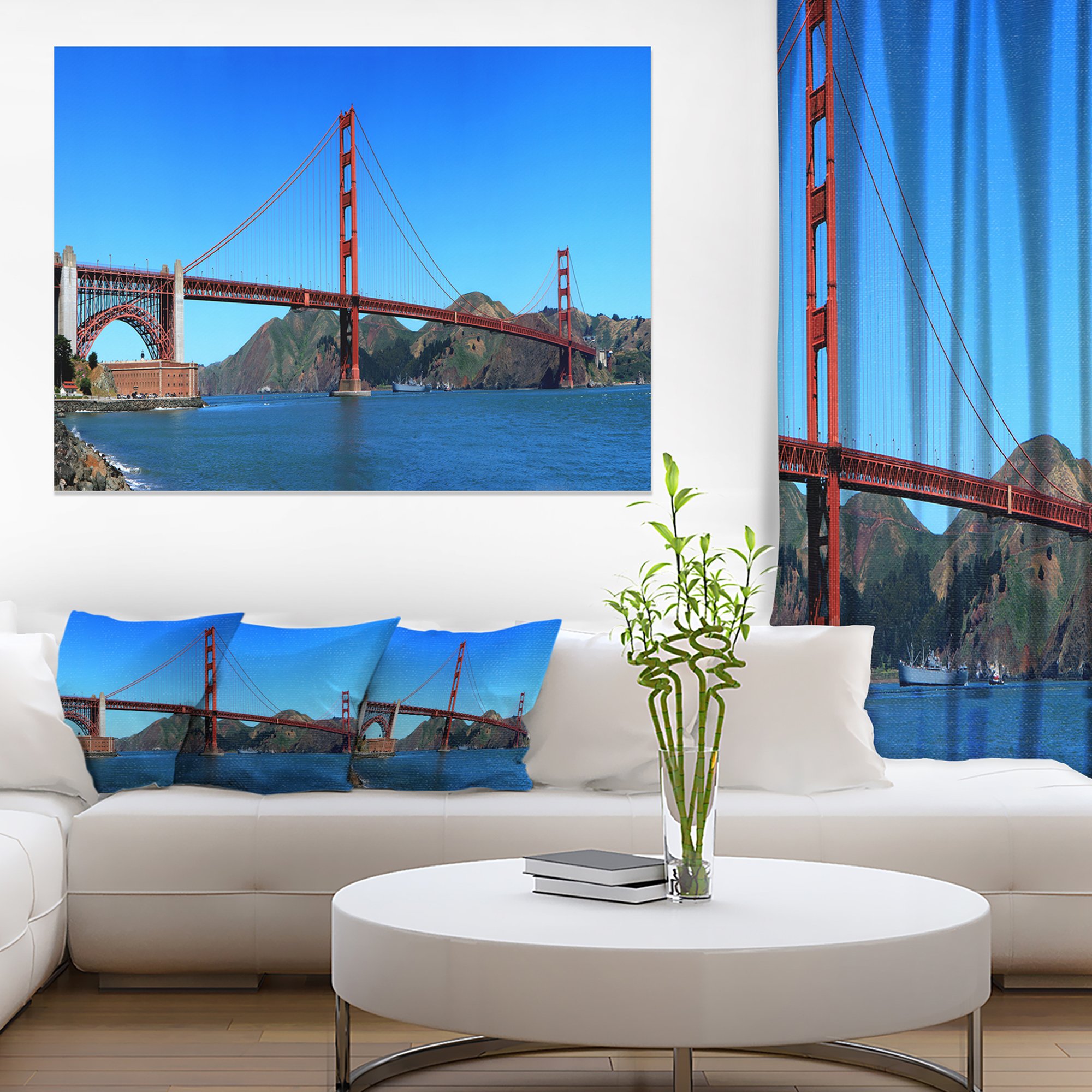 Golden Gate Bridge Canvas Print - San Francisco Cityscape Wall Art for Living Room & Office Decor | Blue Sky Landscape Painting