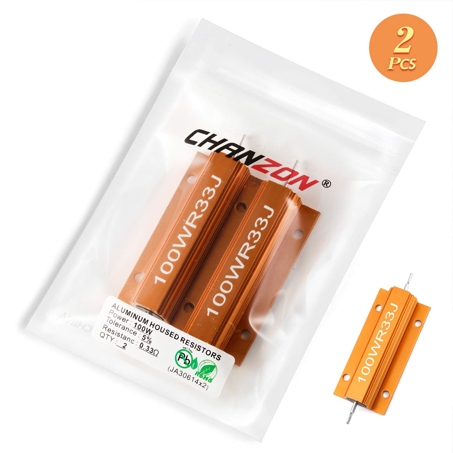 Chanzon 2pcs 100W Wirewound Aluminum Shell Resistor 0.33 Ohm ±5% Tolerance - High Power Resistor for Audio Amplifiers, Power Supplies & Industrial Equipment (Rohs Certified)