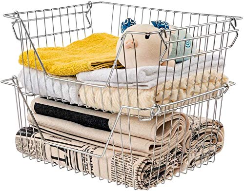Stackable Chrome Wire Metal Baskets for Pantry, Freezer & Kitchen Organization - 4-Piece Set for Fruits, Vegetables & Food Storage | Perfect for Home, Office & Restaurant Use
