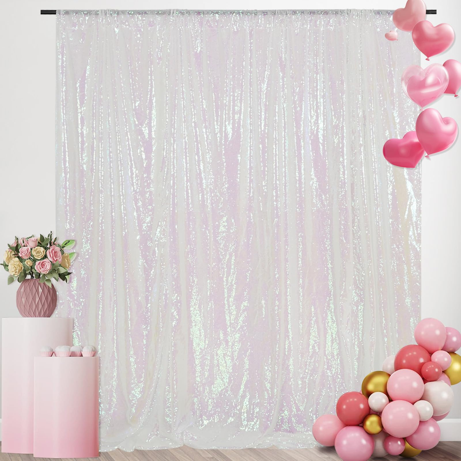10x10FT Iridescent Sequin Backdrop - Sparkly Wedding Party Decor Curtain
