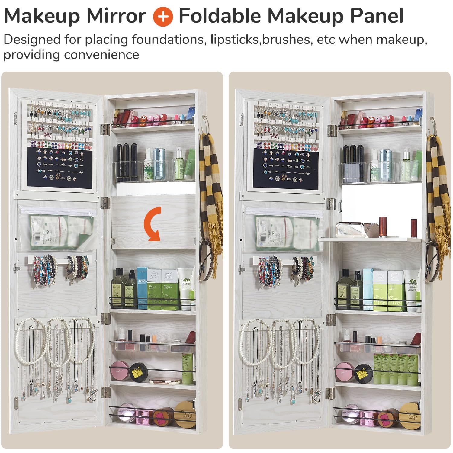 GISSAR Jewelry Mirror Armoire - Wall Mount Over The Door Cabinet Storage Organizer with Lockable Full Length Mirror (White) - Perfect for Bedroom, Closet & Bathroom Organization