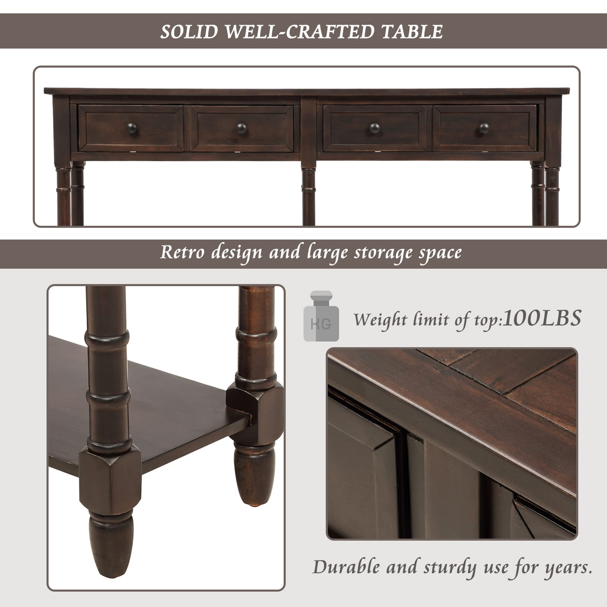 Merax Wood Sofa Table Console Table with Drawers & Long Shelf - Entryway Table for Living Room, Hallway, Dining Room - Easy Assembly Espresso Brown - Perfect for Small Spaces, Home Decor & Storage Solutions
