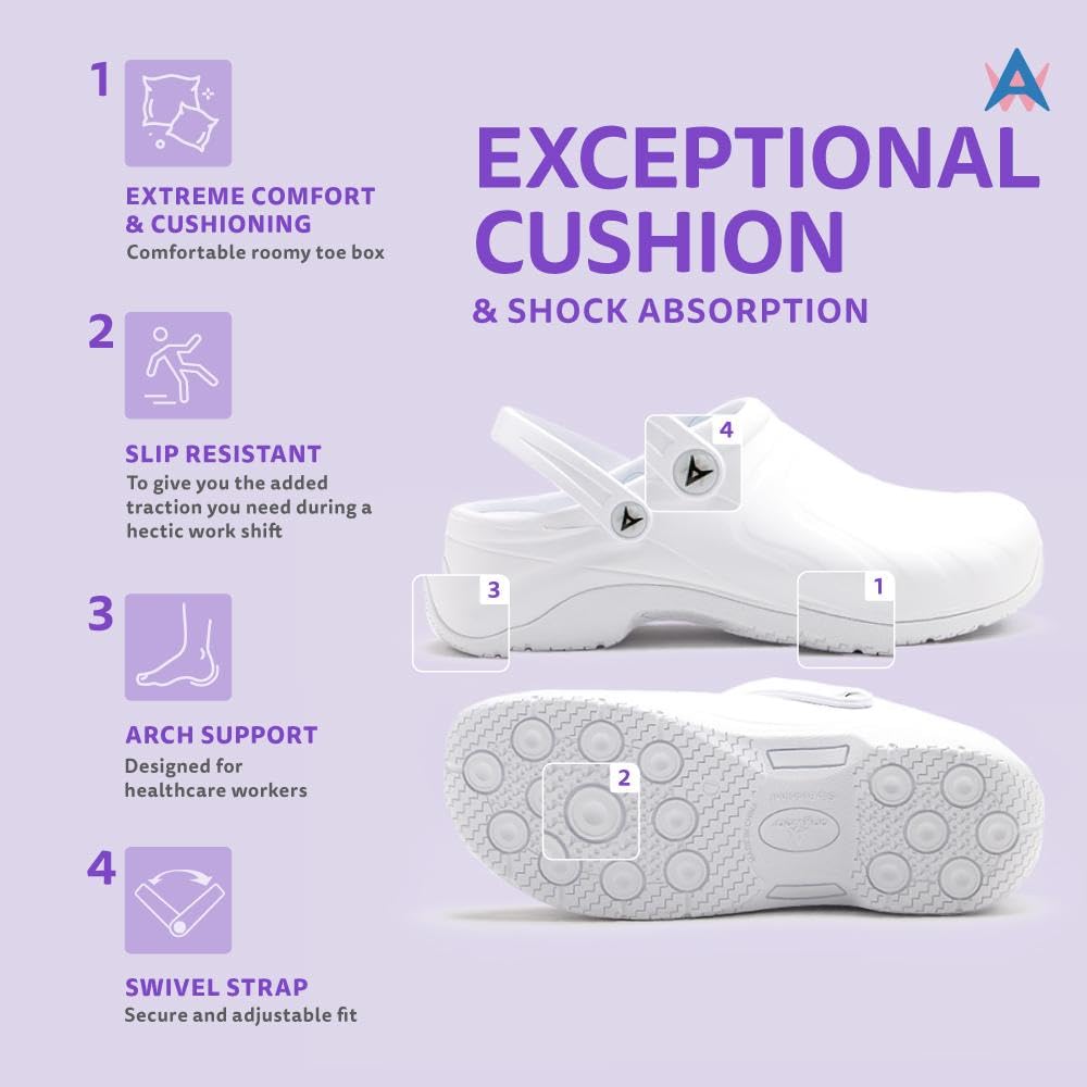 Anywear Zone Nursing Clogs for Women & Men - Lightweight Non-Slip Work Shoes with EVA Cushioning & Ventilated Insoles | Comfortable Slingback Clogs for Healthcare Workers, Nurses & Hospital Staff