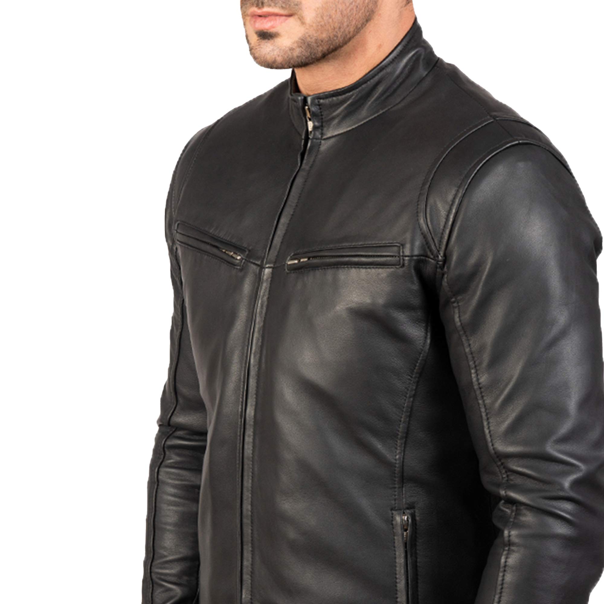 Men's Black Real Lambskin Leather Moto Jacket - Cafe Racer Style Motorcycle Jacket for Bikers & Fashion Enthusiasts - Perfect for Riding, Casual Wear & Night Out