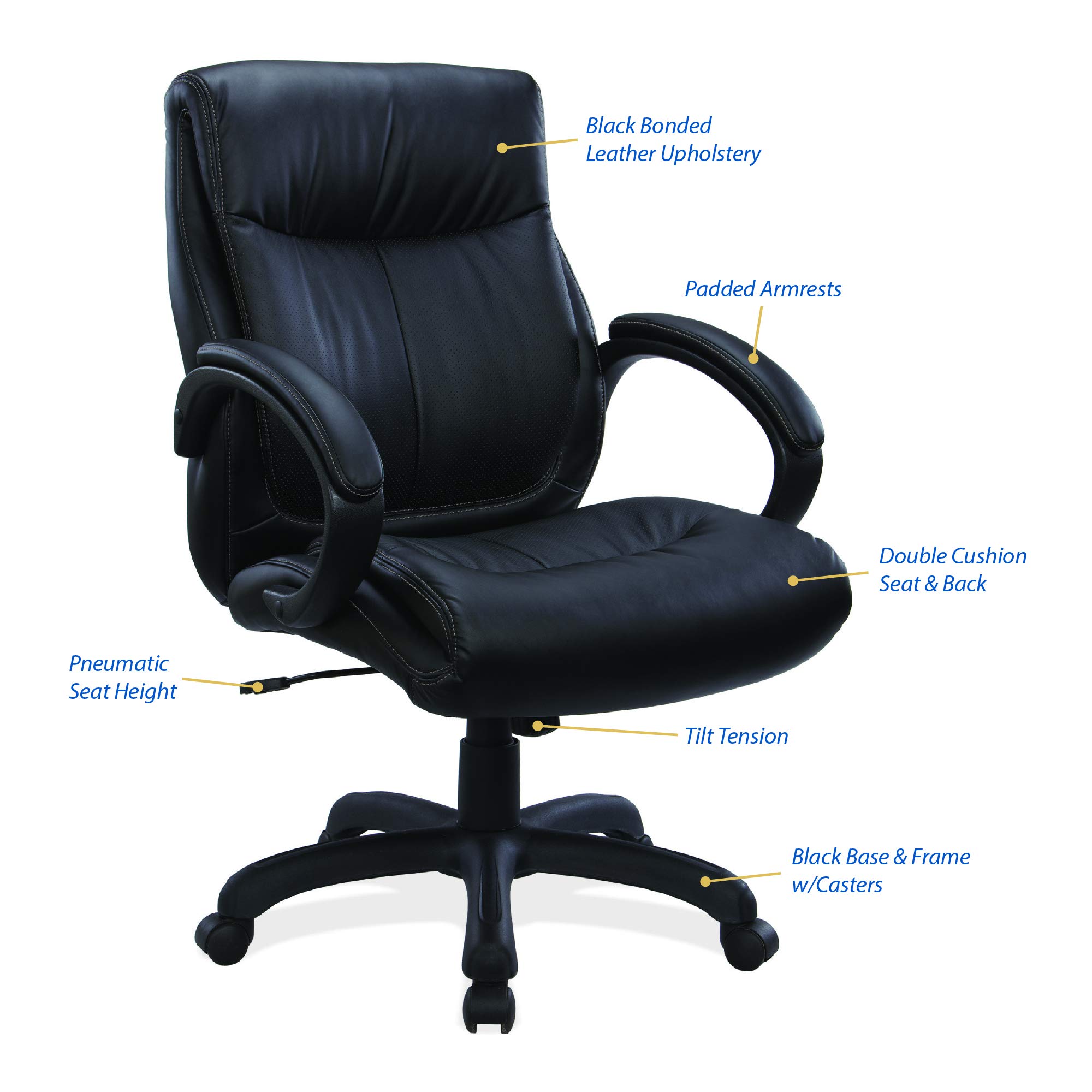 OfficeSource Sierra Series Mid-Back Executive Office Chair - Ergonomic Black Mesh Chair for Home & Business Workspaces - Perfect for Long Hours of Comfortable Sitting