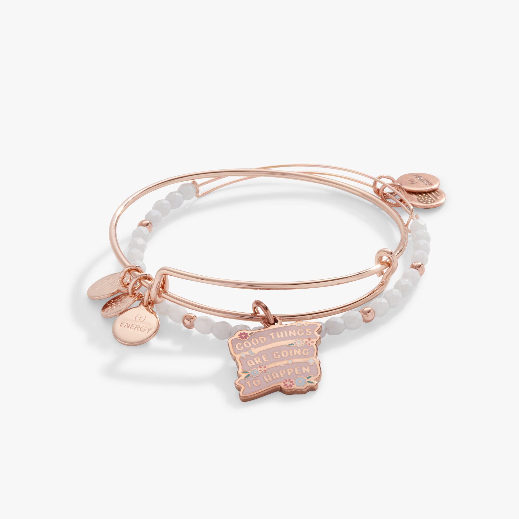 Good Things Are Going to Happen Charm Bangle Set of 2 - Inspirational Jewelry for Women, Motivational Gift for Friends, Daily Wear & Special Occasions