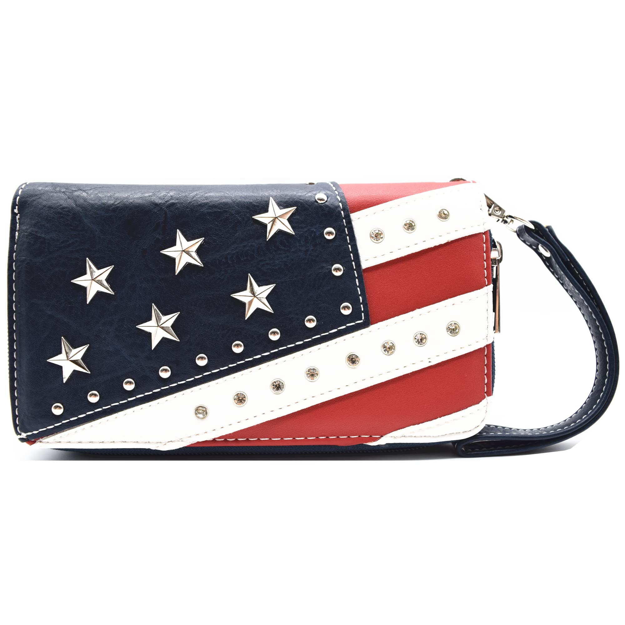 Western Origin American Flag USA Patriotic Purse - Stars & Stripes Women's Shoulder Bag Crossbody Wallet in Blue | Perfect for 4th of July, Memorial Day & Patriotic Events
