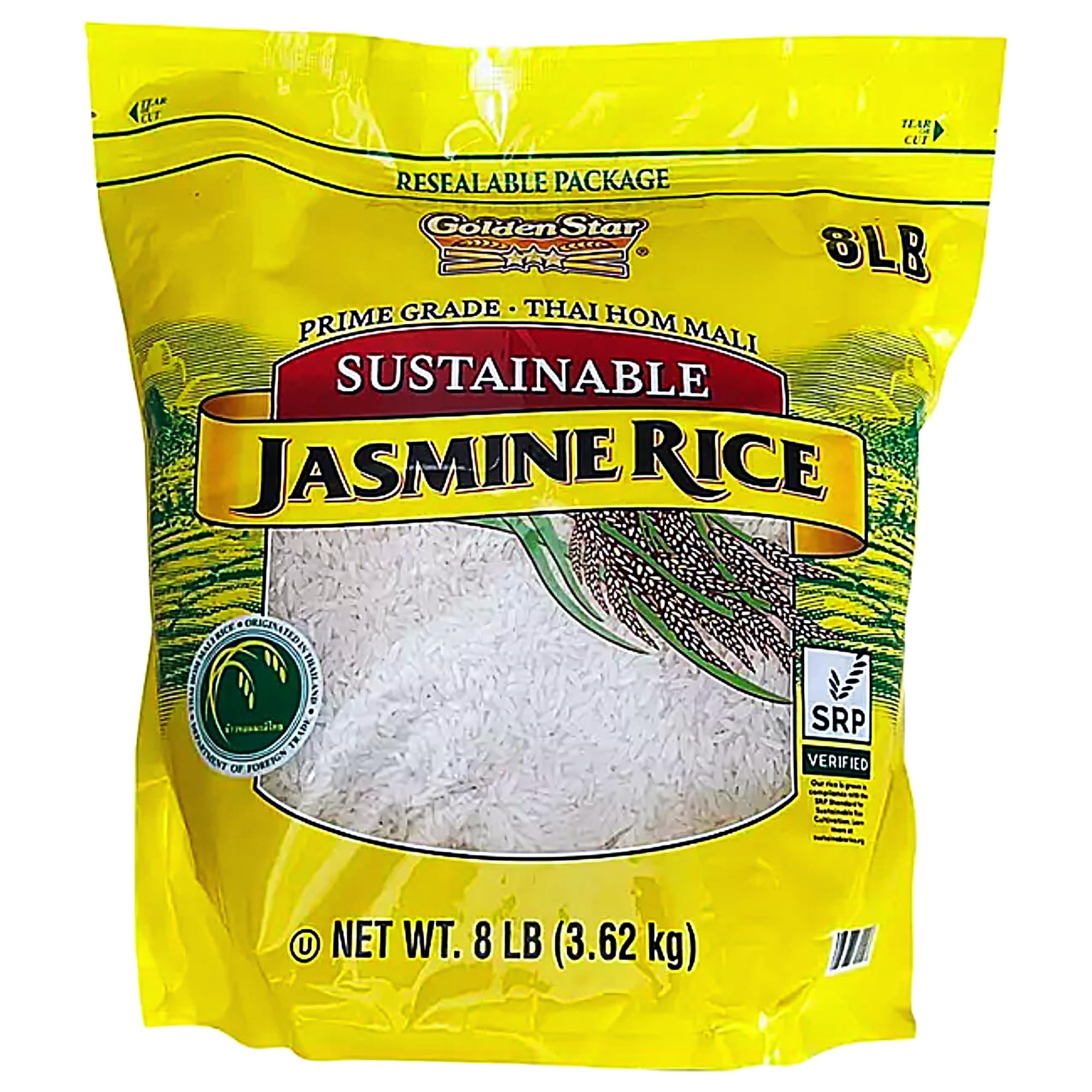 Premium Thai Hom Mali Jasmine Rice - 128oz (8lbs) | Authentic Fragrant Long Grain White Rice | Non-GMO, Sustainably Grown | Perfect for Asian Cuisine, Fried Rice & Rice Bowls | Elegant BETRULIGHT Branded Packaging