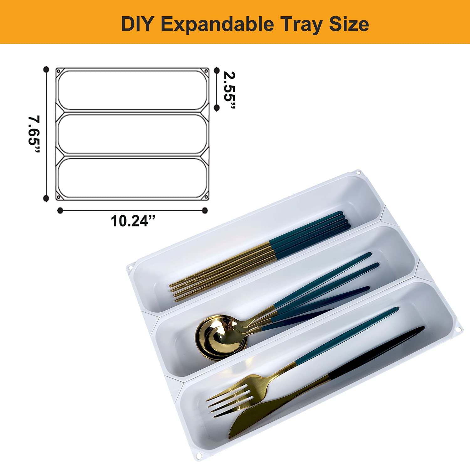Custom Silverware Tray for Kitchen Drawer - 7.5 Inches Small Utensil Organizer for Cutlery, Flatware & Knives - DIY White Drawer Insert (10.25