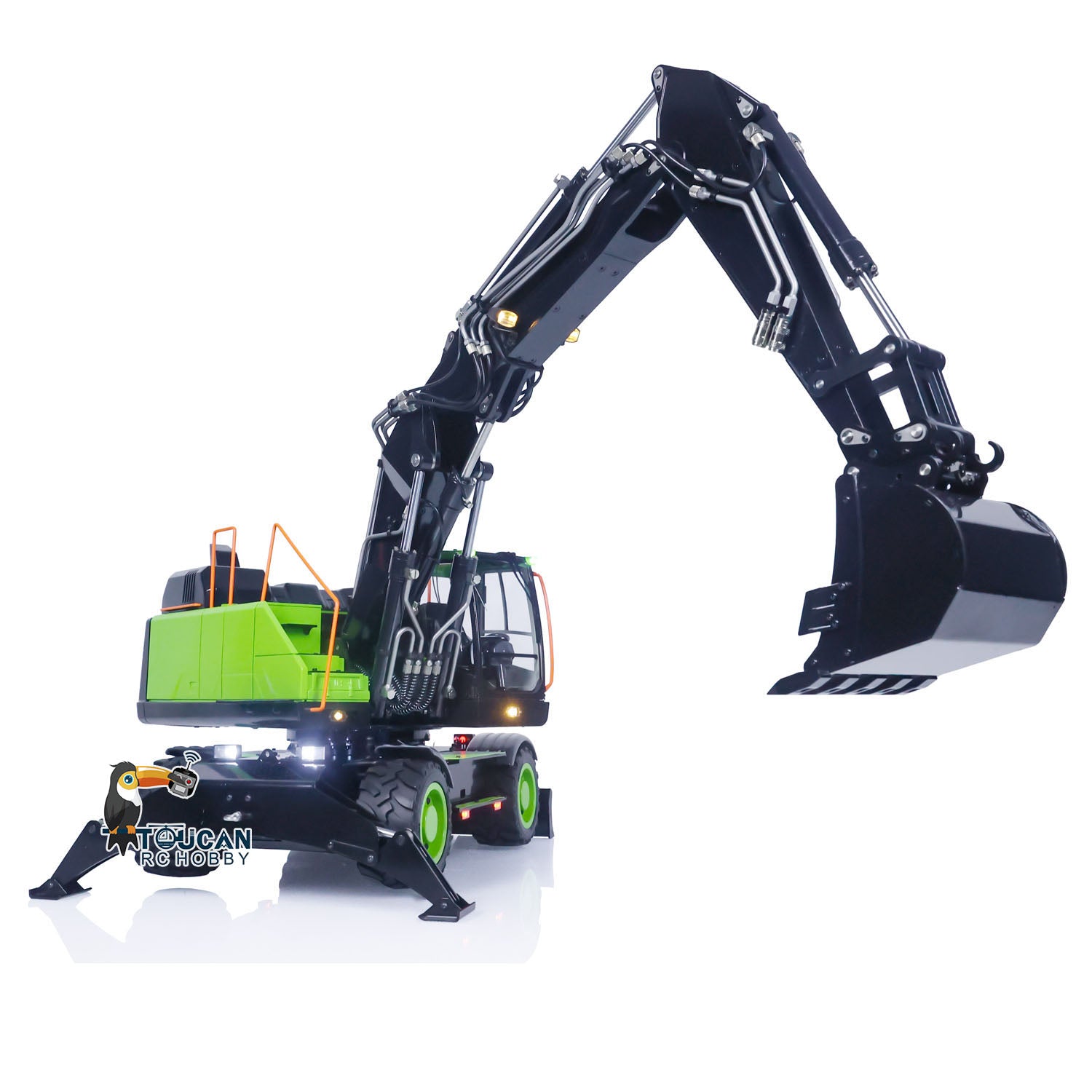 1/14 Scale Metal EC380 MT Model RC Excavator - Hydraulic Wheeled Radio Control Engineering Vehicle with Tiltable Clamshell Bucket for Construction Simulation & Hobbyist Collectors - Perfect for Outdoor Play, DIY Projects & RC Enthusiasts