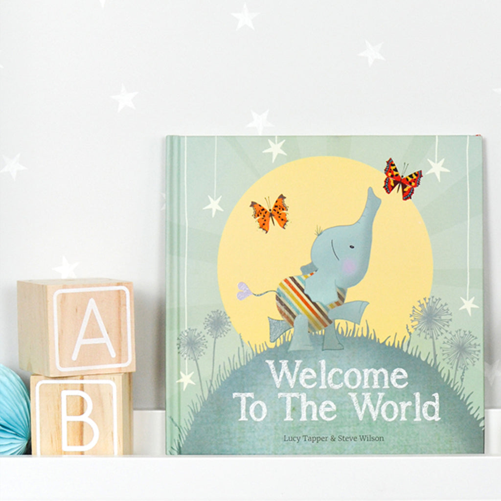 Personalized Esme Elephant Plush Toy with Snuggle Wrap & Storybook - Blue | Cute Baby Shower Gift & Nursery Decor | Perfect for Newborn Cuddles & Bedtime Comfort