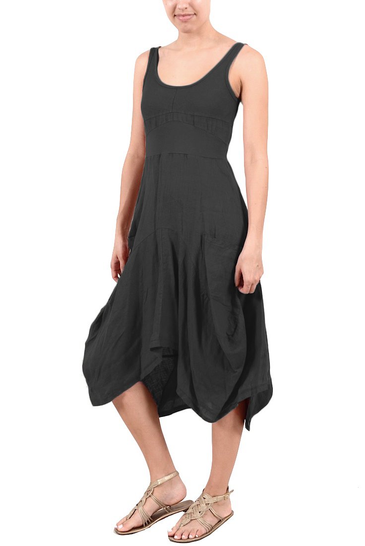 Inizio Linen 2 Pocket Dress - Women's Casual Summer Flowy Midi Dress with Side Pockets | Perfect for Beach, Vacation, and Everyday Wear