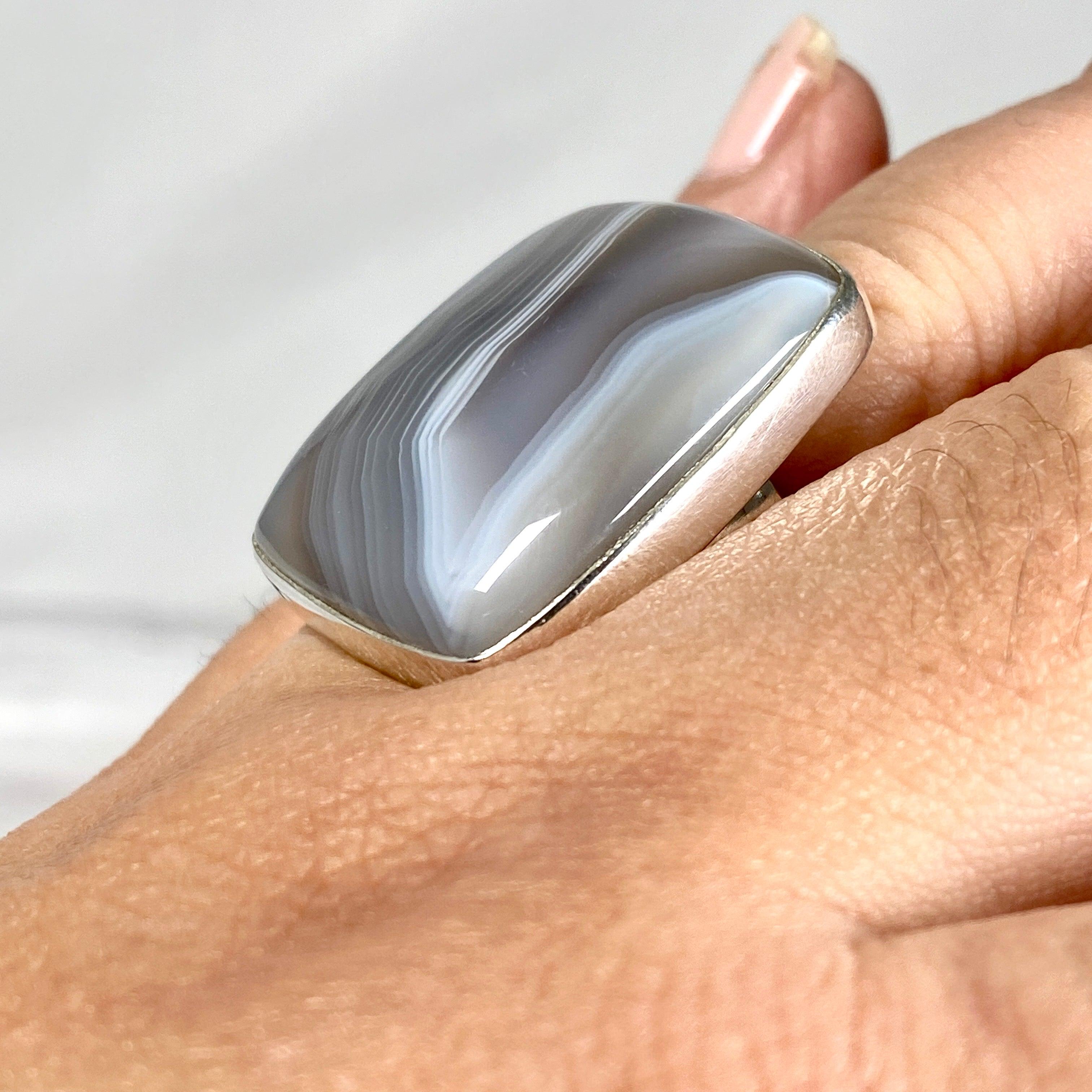 Botswana Agate Rectangular Ring - Size 11 - KRGJ2236 - Elegant Gemstone Jewelry for Women, Perfect for Weddings, Parties & Special Occasions