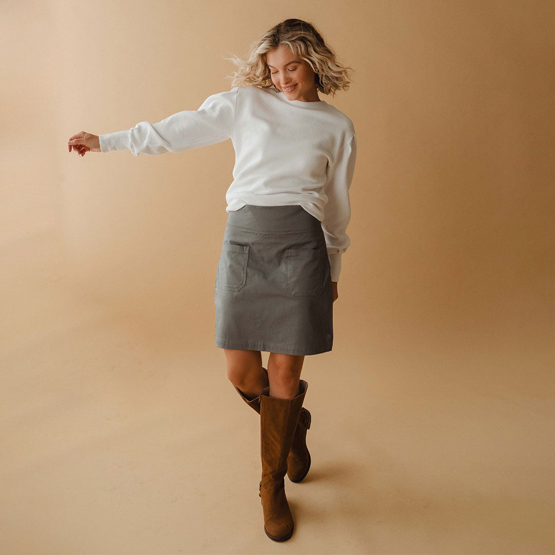 Stylish Grey Canvas Skirt for Women - Comfortable & Durable A-Line Skirt - Perfect for Casual Outings, Work & Summer Fashion