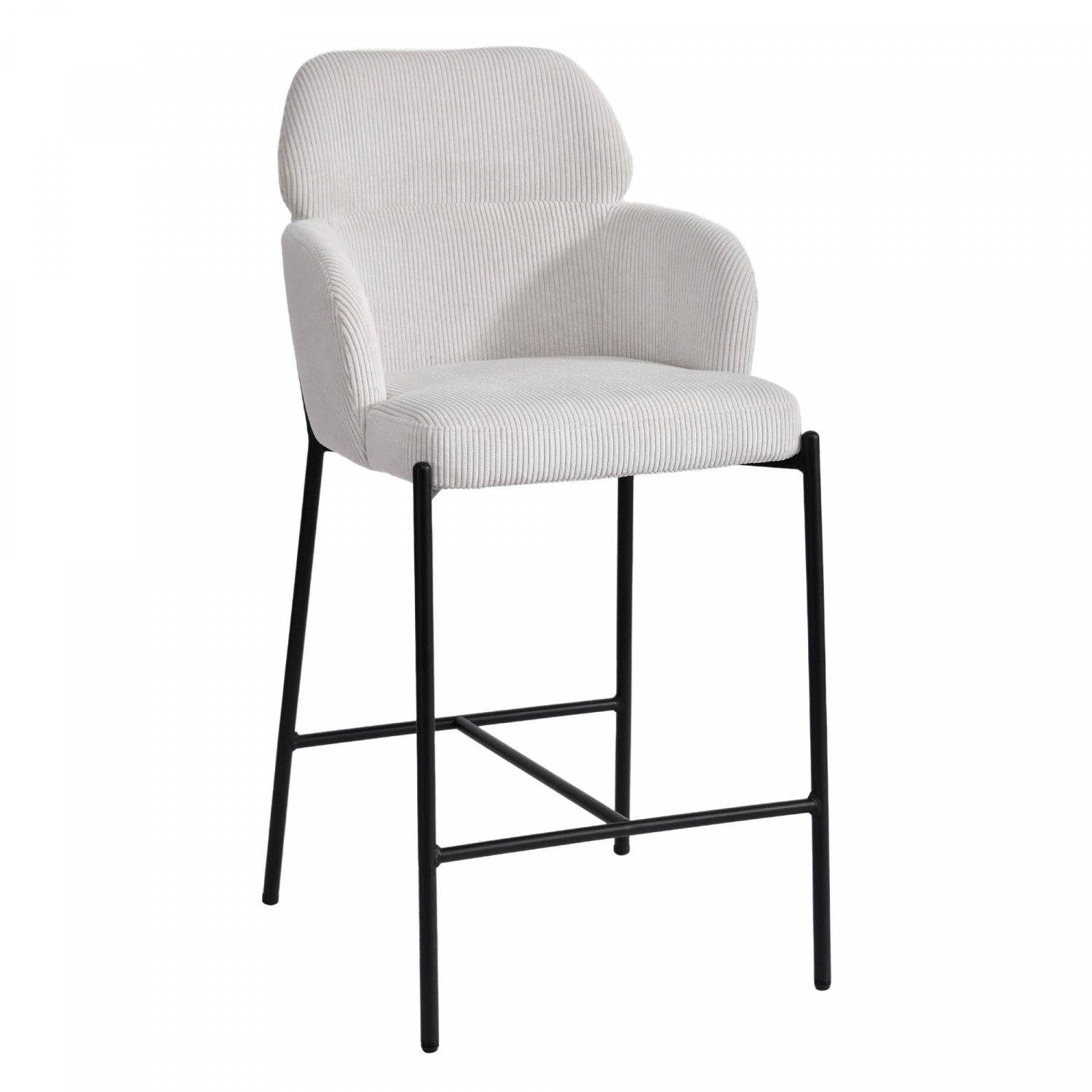 Celon Counter Stool Set of 2 - White Corduroy Upholstered Bar Stools for Kitchen Island, Breakfast Nook & Home Decor