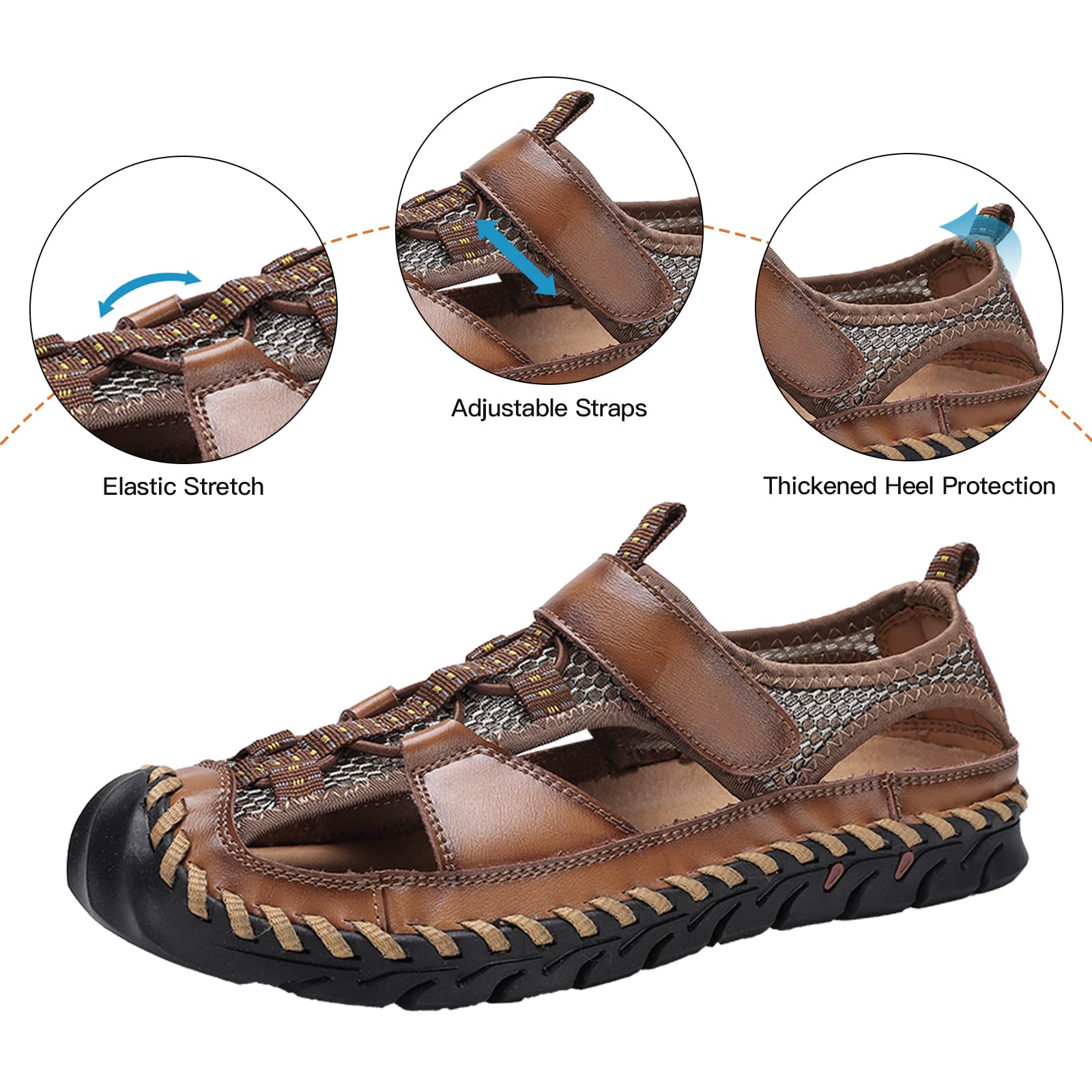 **Men's Leather Fisherman Sandals - Breathable Closed Toe Beach Shoes for Summer | Non-Slip Water Sandals for Outdoor Walking, Hiking & Athletic Slides | Handmade Comfortable Anti-Collision Design**    *(Perfect for beach trips, hiking adventures, casual walks, and water activities!)*