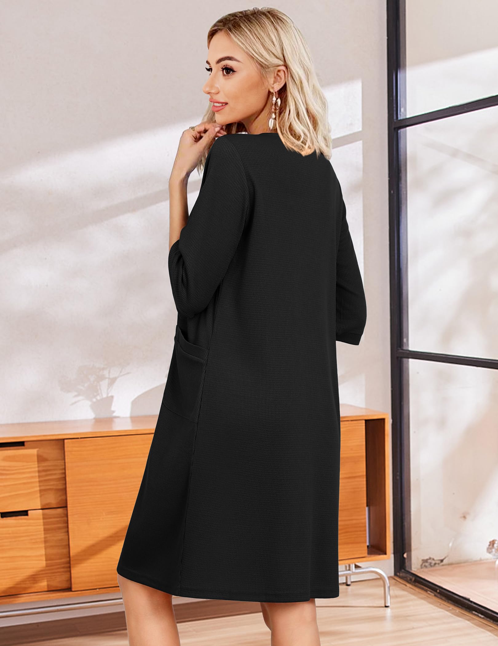 Ekouaer Women's Lightweight Waffle Zip Up Bathrobe - Knee Length Short Housecoat with Pockets, Nightgown for Spa, Lounge & Home Wear (Sizes S-3XL) | Perfect for Relaxing, Bathing & Morning Coffee