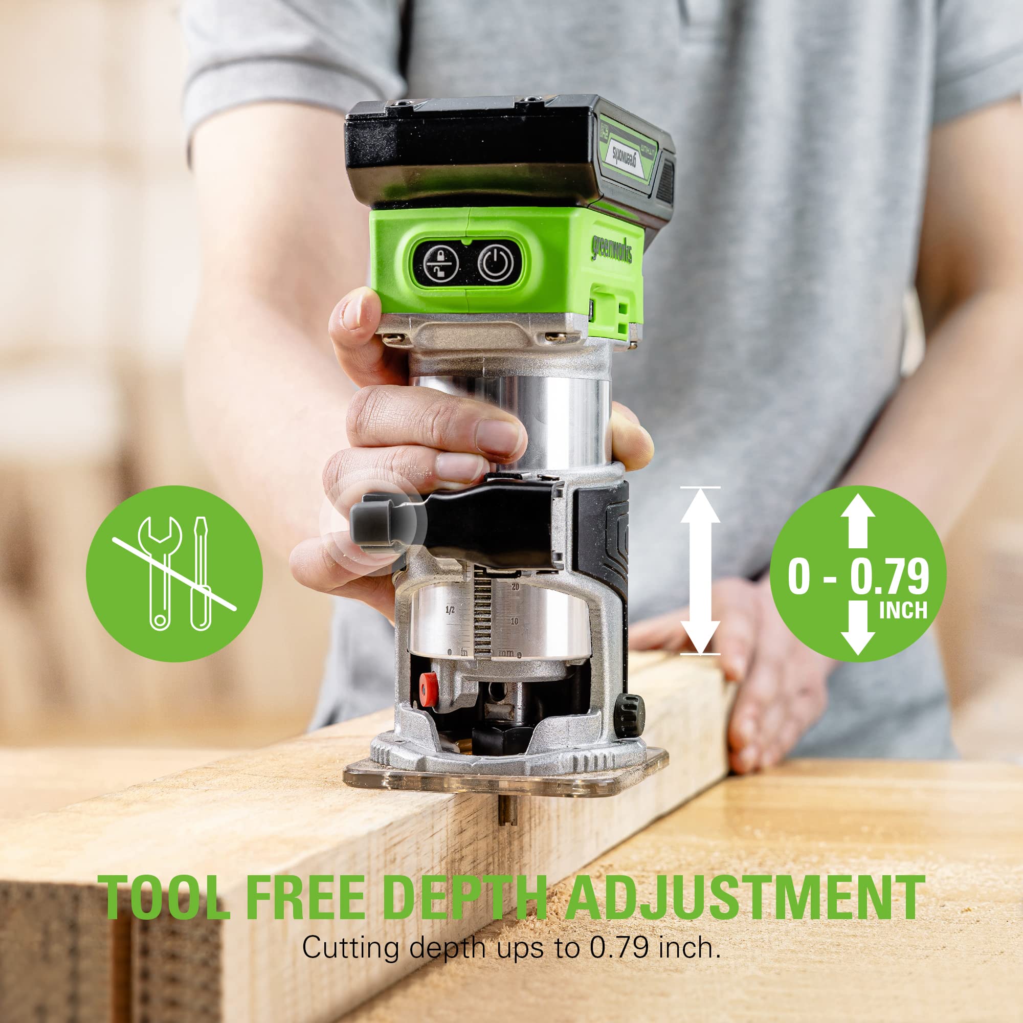 Greenworks 24V Brushless Compact Router with 2Ah Battery and Charger - Powerful Cordless Woodworking Tool for DIY Projects & Professional Carpentry