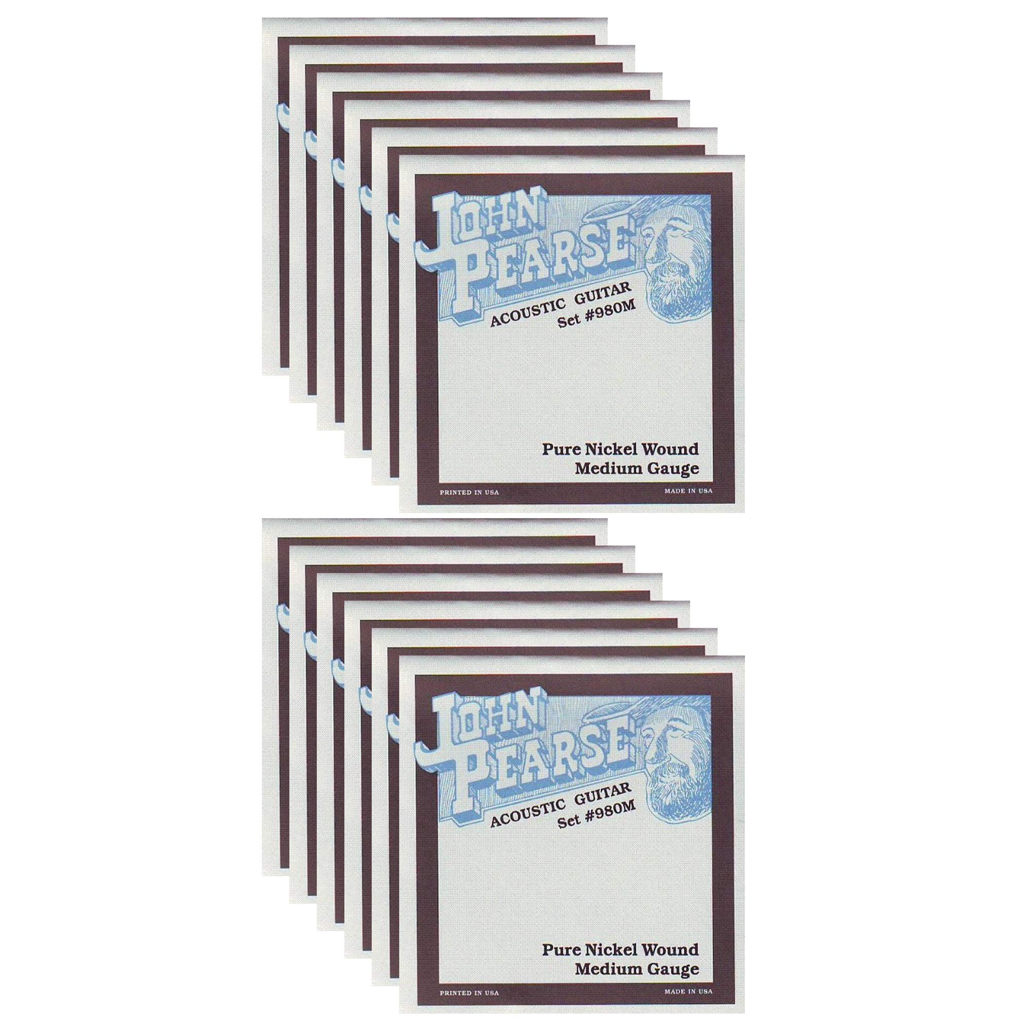 John Pearse Acoustic Guitar Strings Pure Nickel Medium 13-57 Gauge - 12 Pack Bundle for Folk, Blues & Fingerstyle Playing