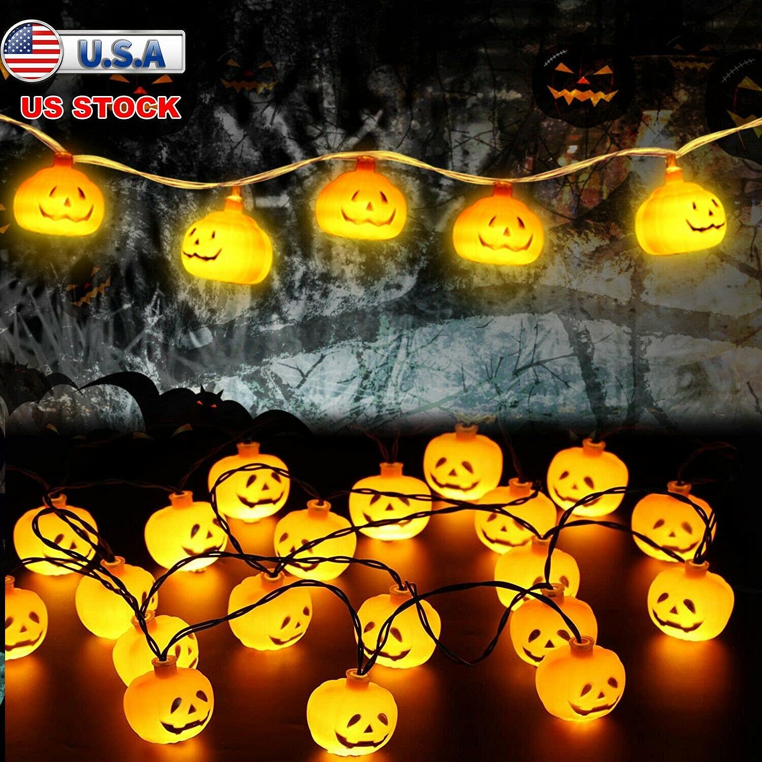 10 LED Pumpkin String Lights - Halloween Party Decorations, Christmas Lantern Lamp, 1.5m Warm White LED Lights for Home, Garden & Festival Decor (Perfect for Halloween, Christmas & Outdoor Parties)