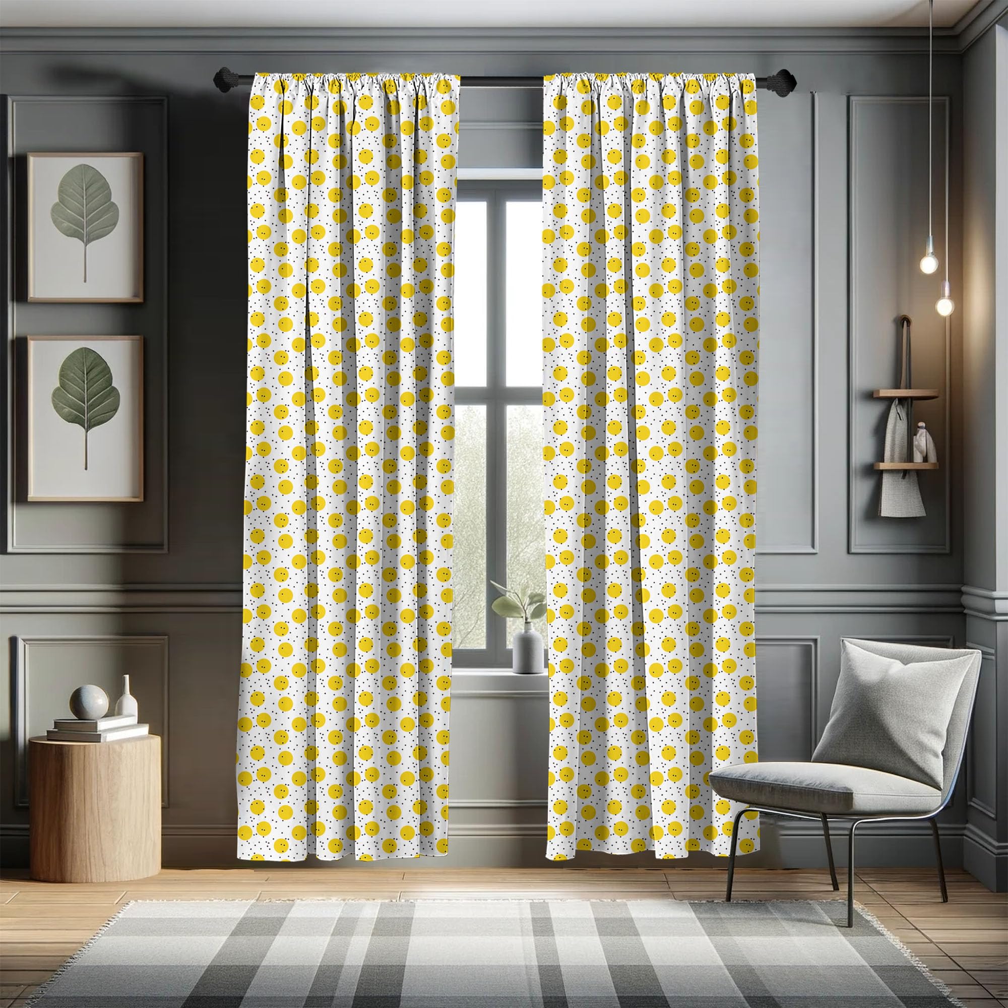 Ambesonne Yellow and White Geometric Curtains - Modern Minimalist Dots & Circles Design, Retro Window Treatments, 2 Panel Set (28