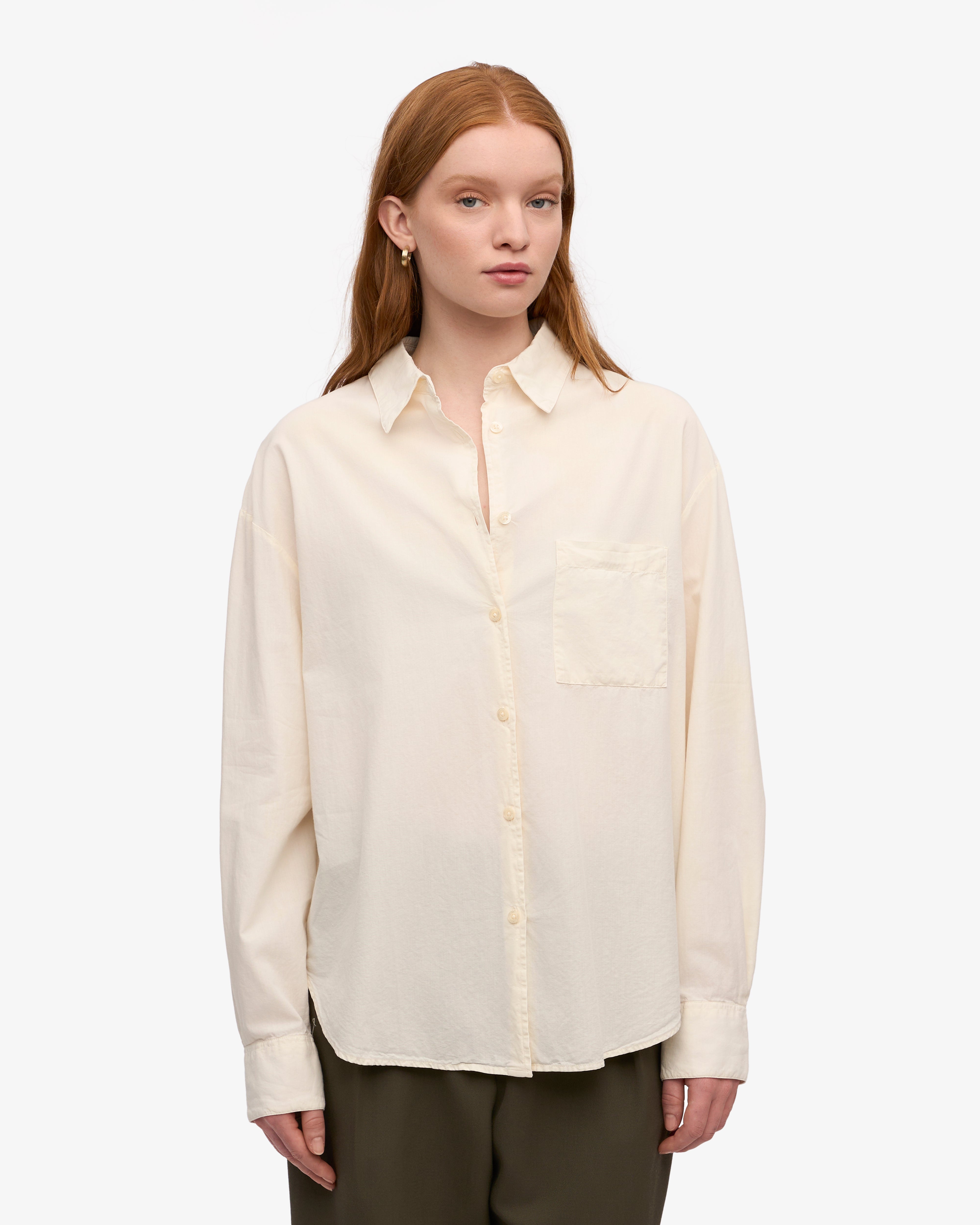 Organic Cotton Oversized Button-Down Shirt for Women - Ivory White - Loose Fit Casual & Workwear - Perfect for Office, Travel and Weekend Outings