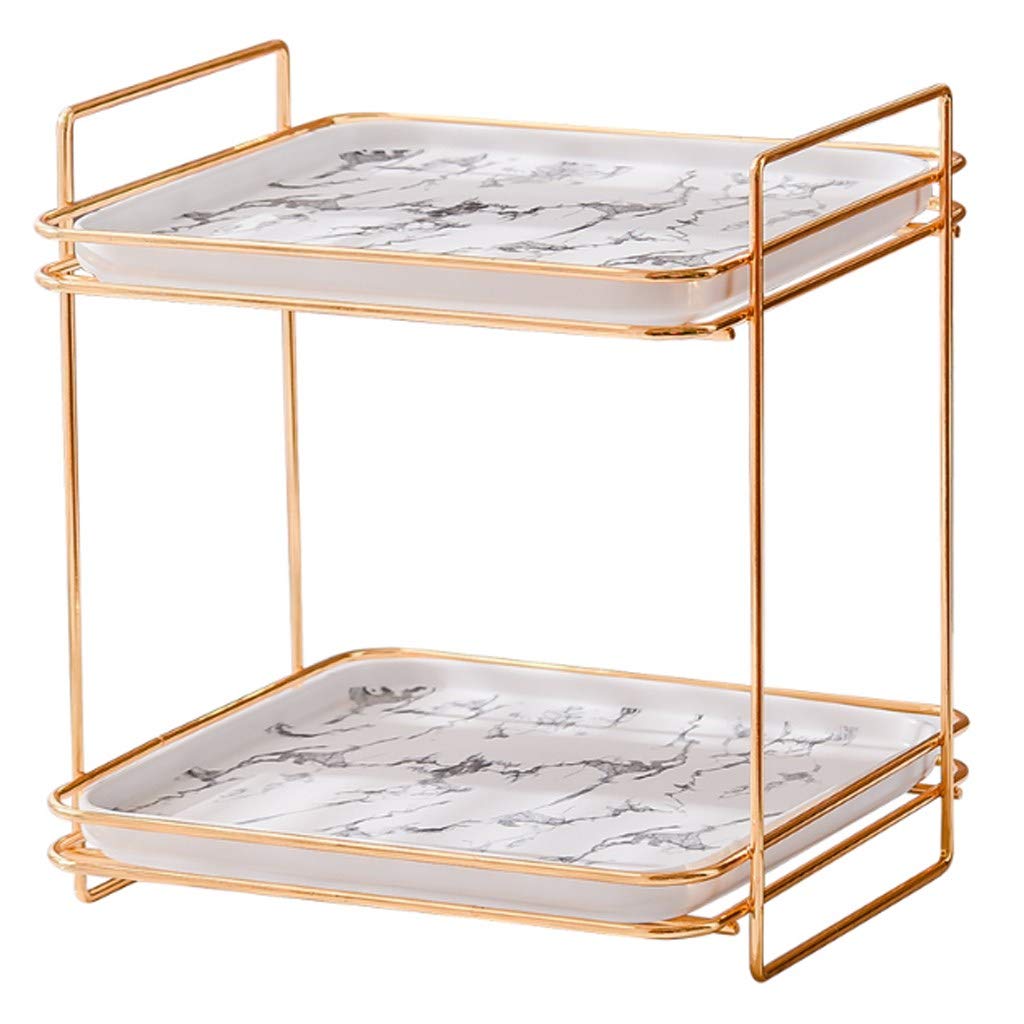 Fevilady 2-Tier Marble Bathroom Tray - White Vanity Organizer for Cosmetics, Jewelry & Essentials | Countertop & Dresser Storage Shelf | Perfect for Bathroom, Bedroom & Makeup Station Organization