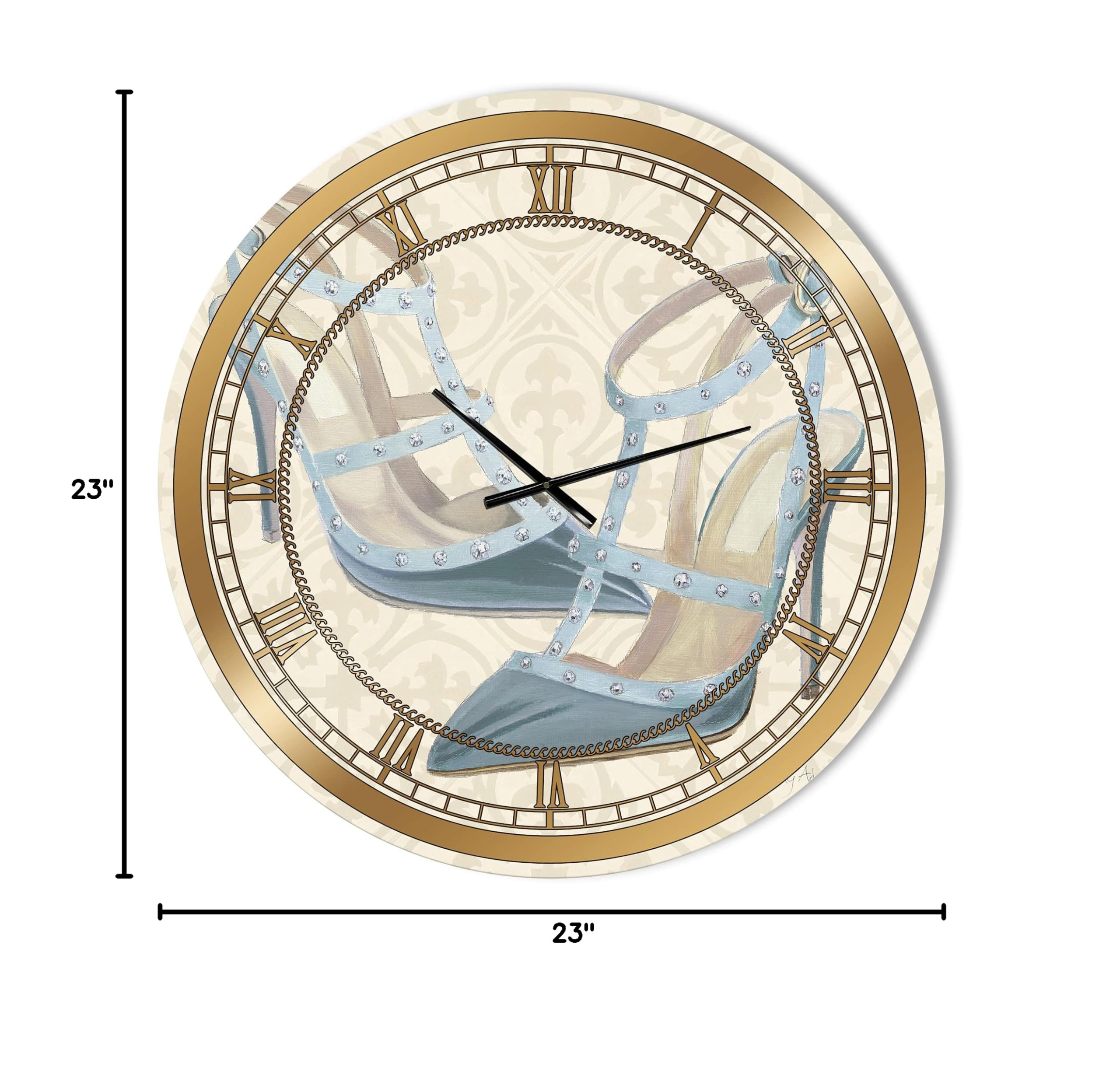 DesignQ Glam Wall Clock - Stylish 'Glam Cosmetics Blue Shoes' Large Decorative Clock for Office, Living Room & Bedroom | Perfect Home & Workplace Décor