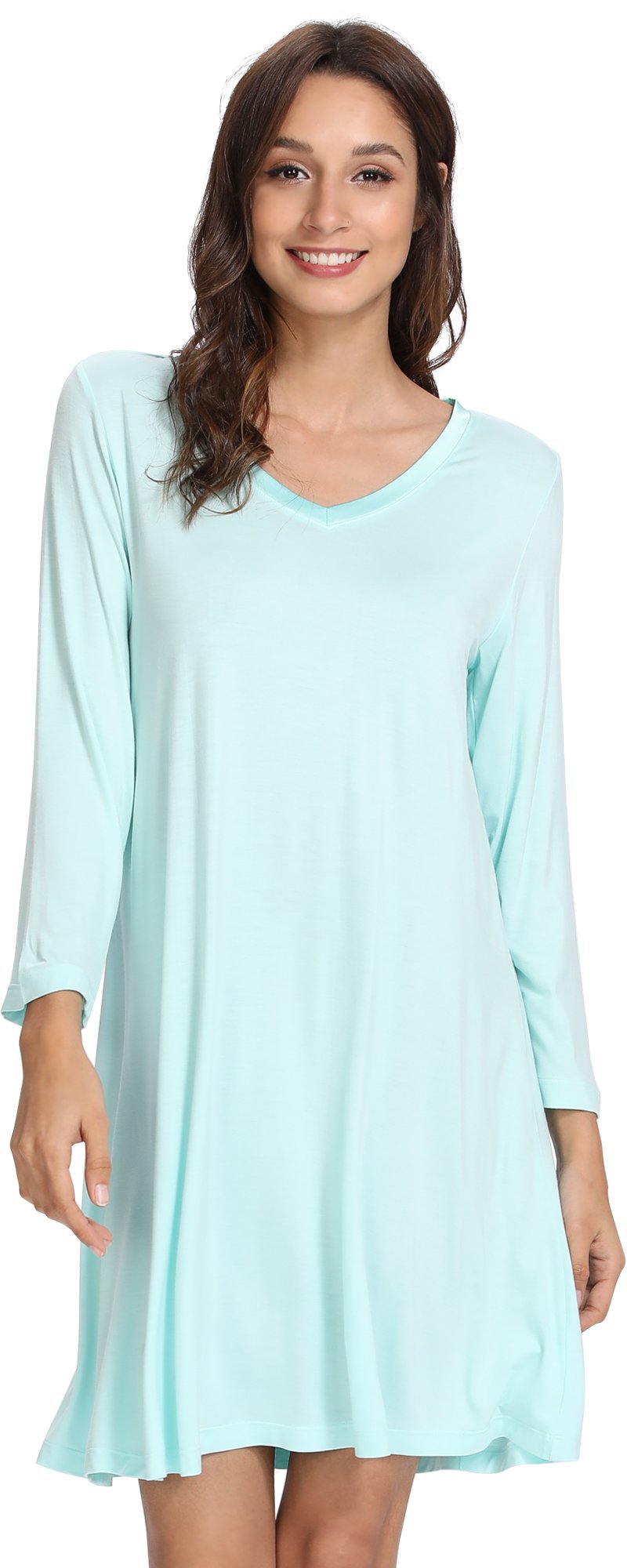 WiWi Women's Bamboo Long Sleeve Nightgown - Soft Stretchy Sleep Dress & Loungewear - Plus Size S-4X - Perfect for Cozy Nights, Relaxing at Home, and Comfortable Sleepwear