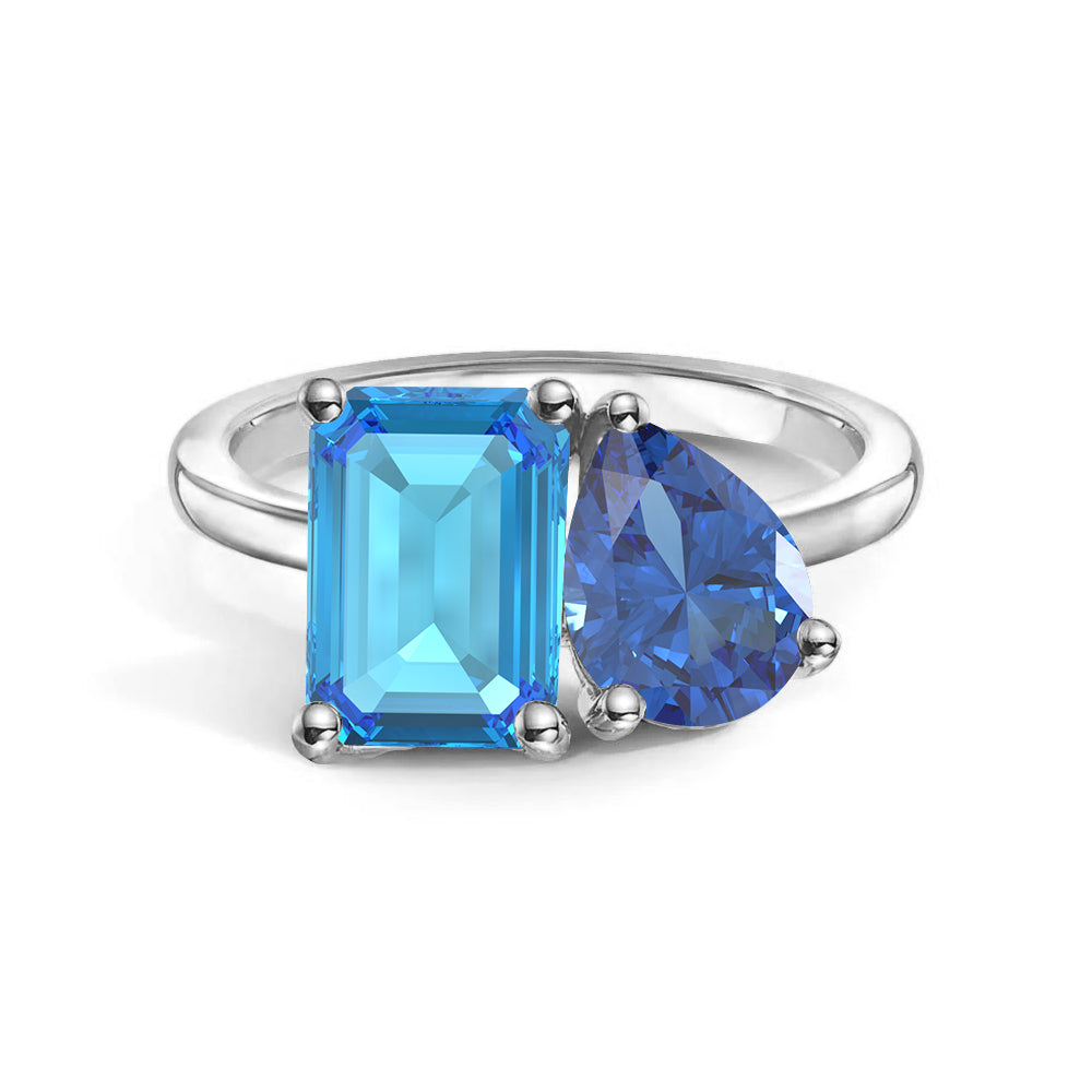 Personalized Toi et Moi Blue Topaz Birthstone Ring for Women - Custom Anniversary Jewelry Gift for Her - Perfect for Valentine's Day, Engagement & Romantic Occasions