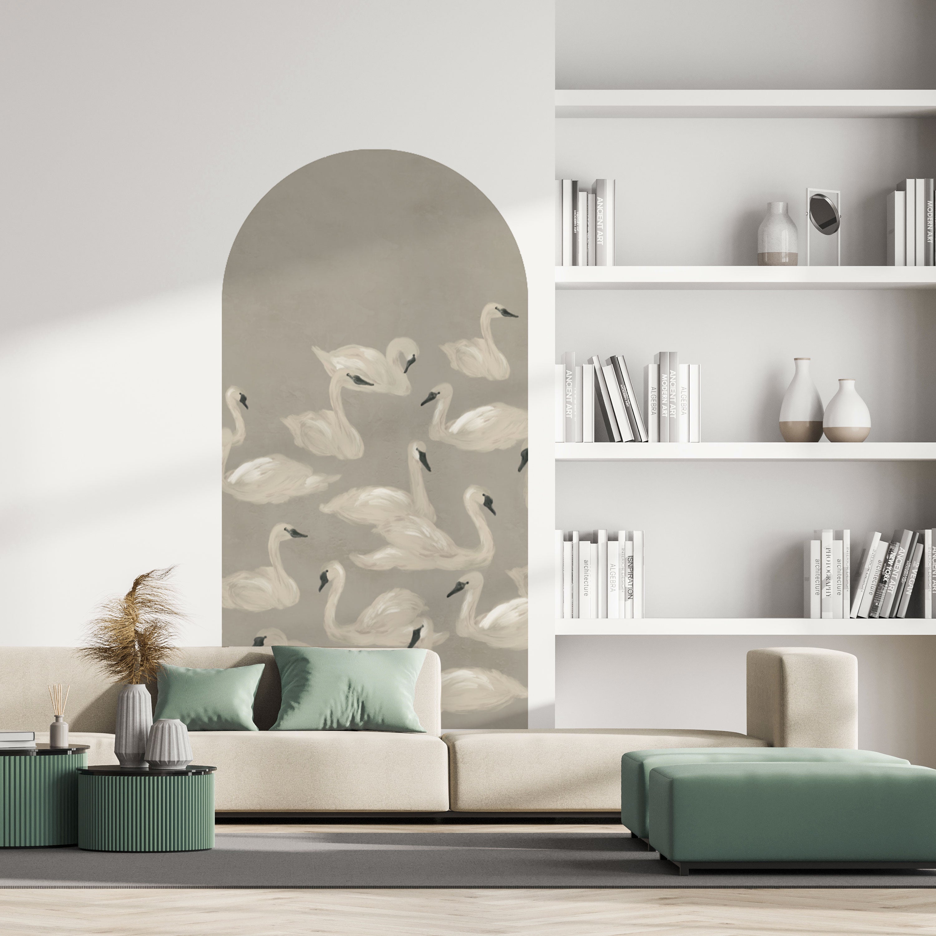 Self-Adhesive Peel and Stick Arch Wallpaper Decal - Elegant Dancing Swan Design for Home Decor | Perfect for Bedroom, Nursery, and Living Room Wall Art