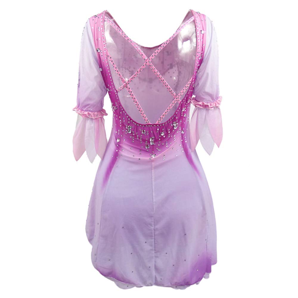 Women's & Girls' Ice Skating Dress - Pink Short Sleeve Competition Leotard for Figure Skating Performances | Perfect for Competitions, Shows & Practice