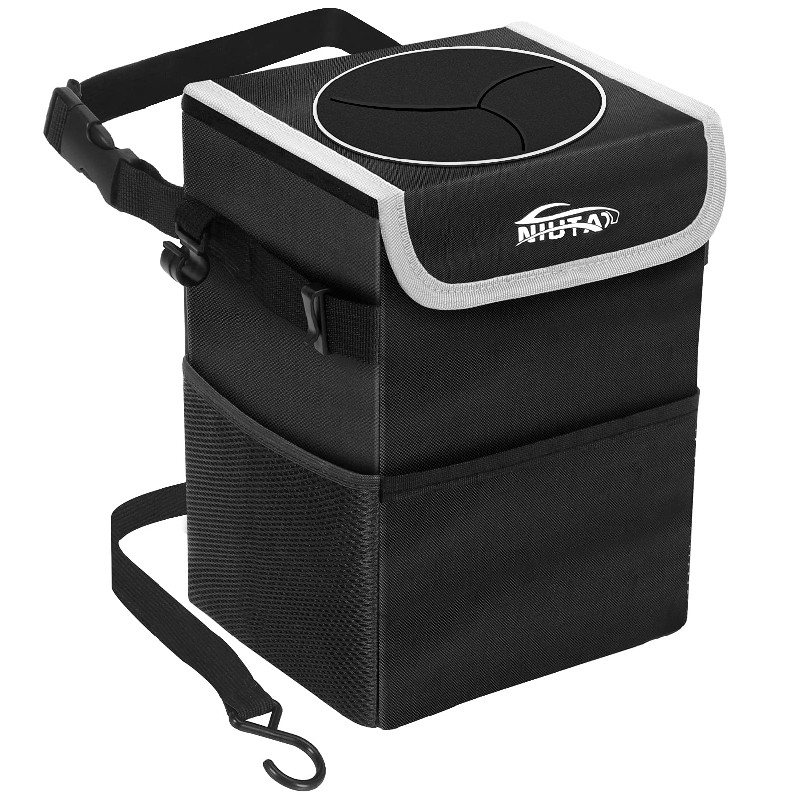 NIUTA Waterproof Foldable Car Trash Can with Lid & Side Net Pocket - Portable Garbage Bin for Car, SUV, Truck, Minivan, Auto - Ideal for Road Trips, Commuting, and Outdoor Adventures