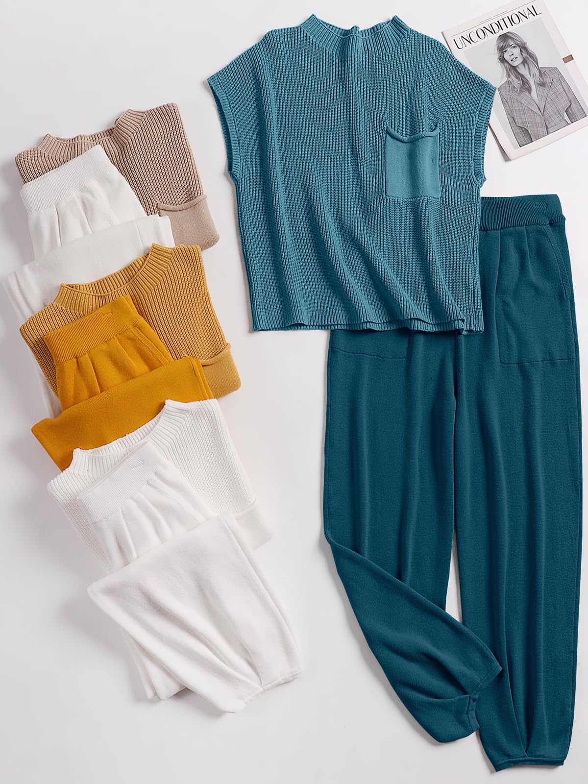 ANRABESS Women's Casual Knit Sweater Set with High Waisted Pants - Cozy Two Piece Outfit for Lounge, Travel & Fall Fashion