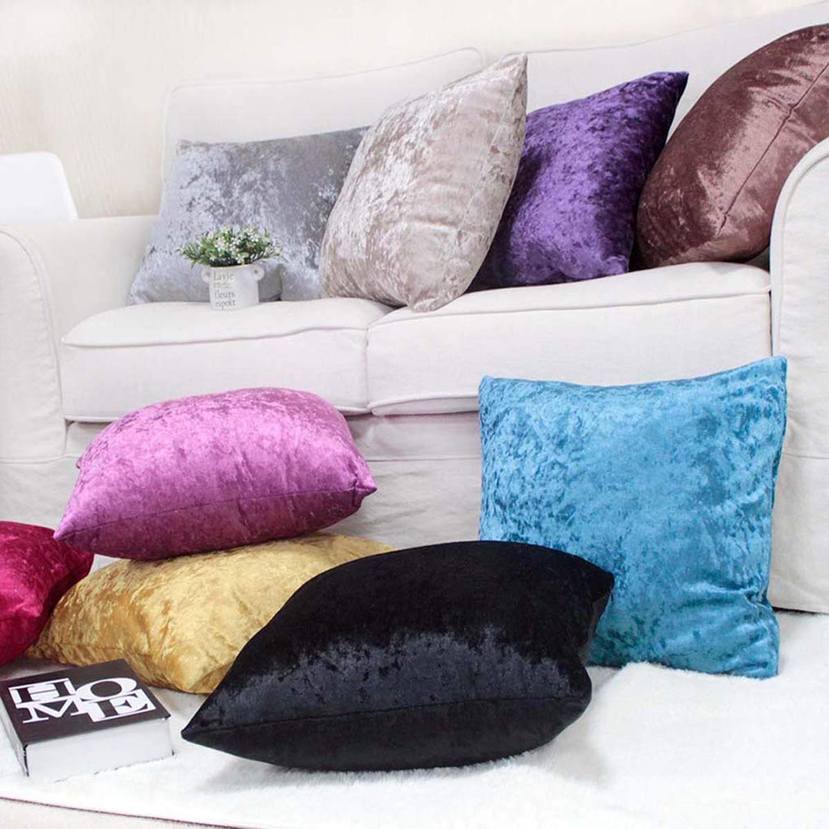 Premium Crushed Velvet Throw Pillow Covers Set of 2 - 20x20 Inch Soft Decorative Square Pillow Cases for Couch, Sofa, Bed & Car - Solid Silver Grey - Cozy Home & Office Decor