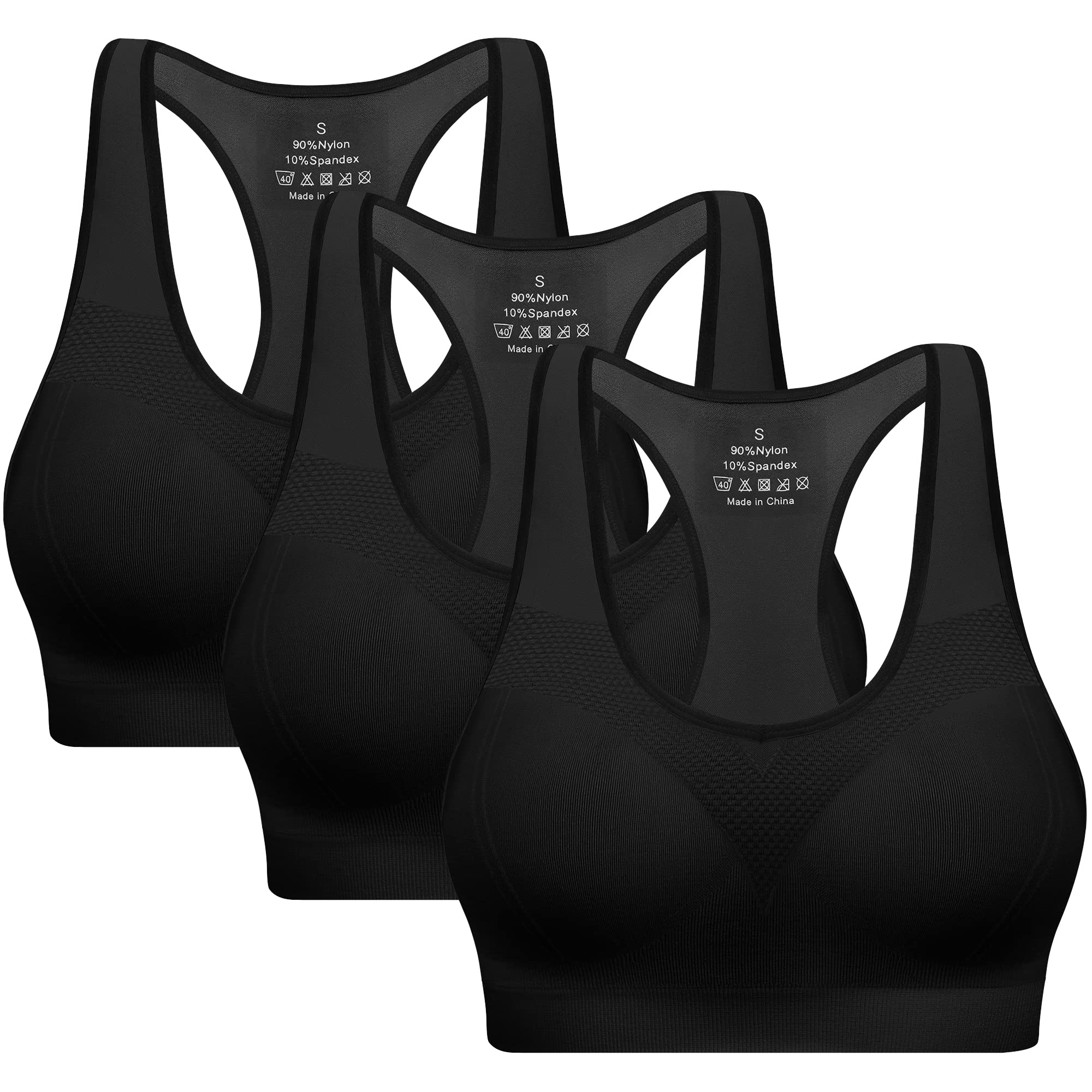 High Impact Racerback Sports Bras for Women with Removable Pads - 3 Pack Workout Tank Tops for Yoga, Running, Gym & High-Intensity Training