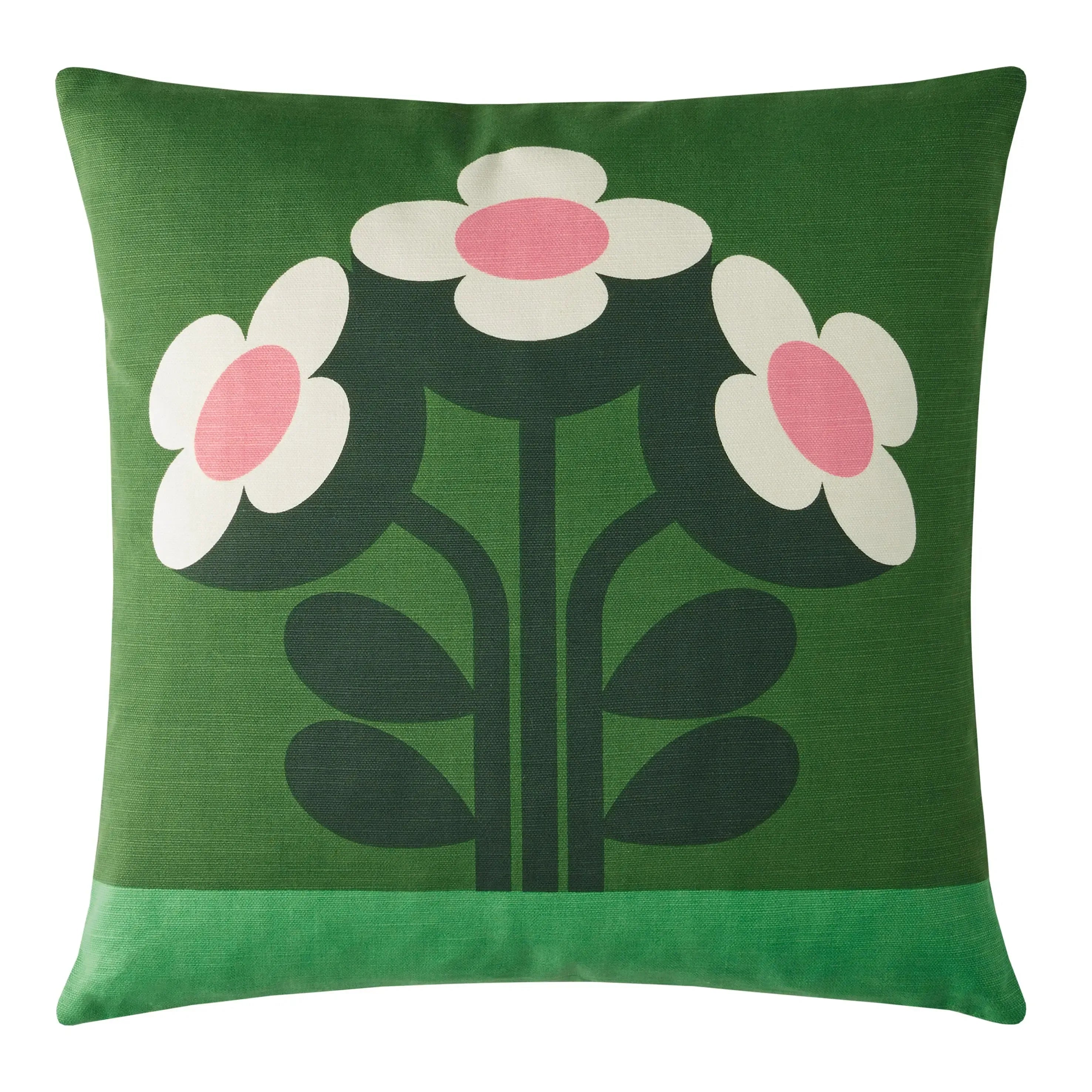 Orla Kiely Buttercup Cushion Cover - Pine Green Floral Pattern Decorative Pillow Case for Sofa, Bed, Living Room & Home Decor