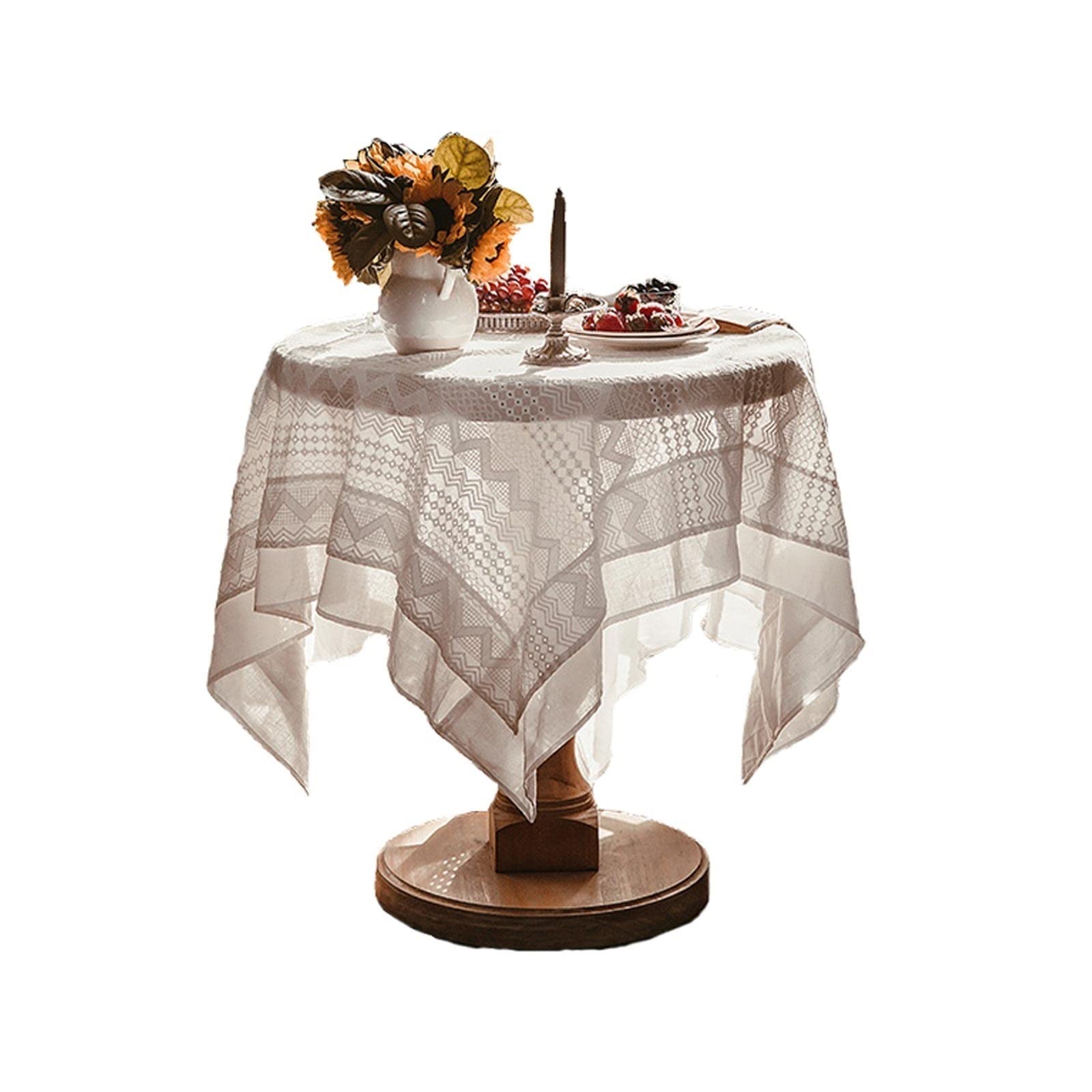 UNNS Embroidered Cotton Round Tablecloth 110x110cm - Elegant Dining Table Cover for Home, Coffee Table, Party, Wedding & Restaurant Decor (Color: A) - Perfect for Everyday Use, Special Occasions & Hospitality Settings