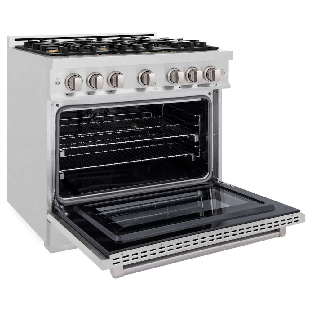ZLINE 36 Inch 5.2 Cu. Ft. Professional Gas Range with Convection Oven - Satin Stainless Steel Finish & 6 Brass Burners (HGRS BR 36) | Perfect for Home Chefs & Modern Kitchens