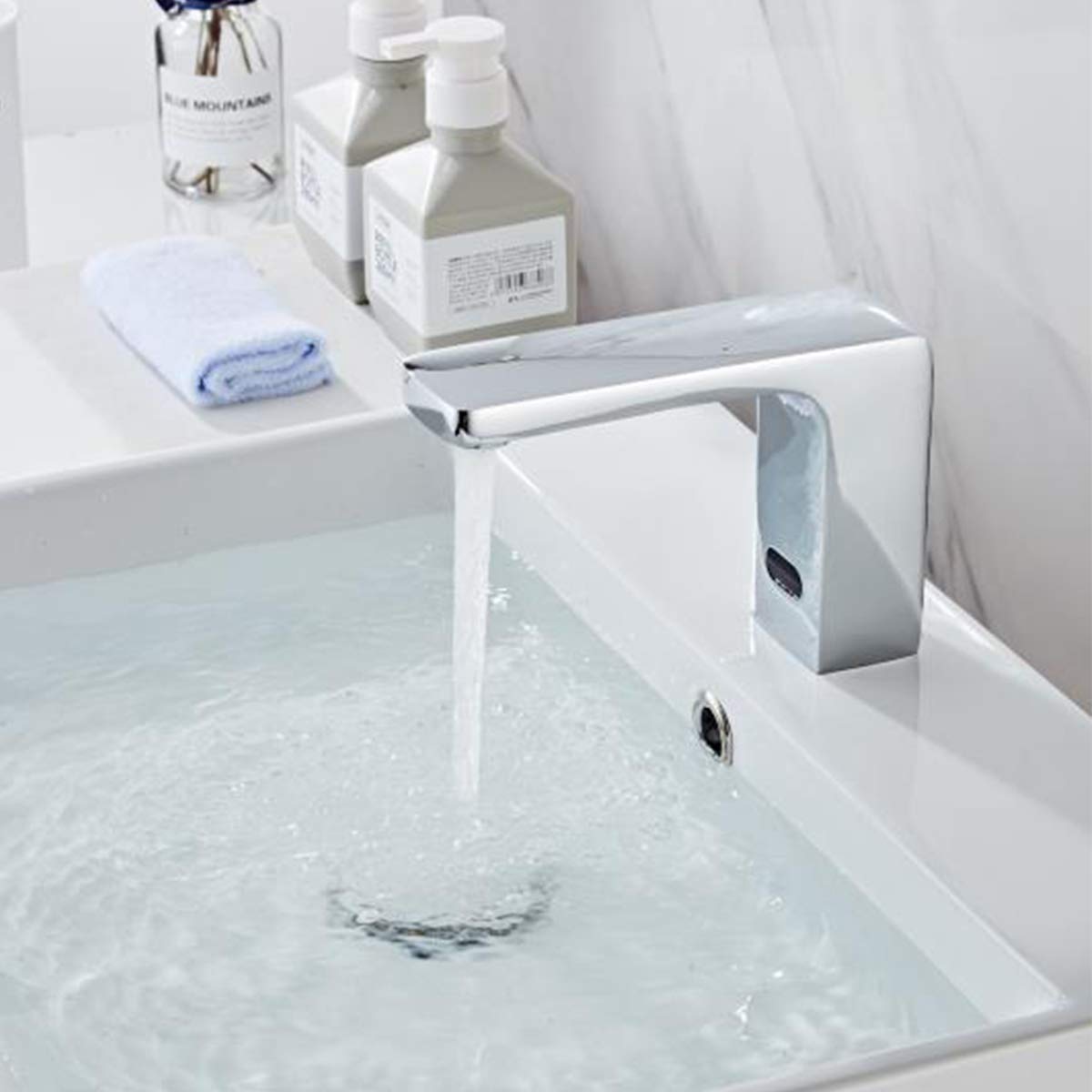 Automatic Sensor Touchless Bathroom Faucet - Chrome Motion Activated Hands-Free Vanity Sink Tap with Battery/Plug-in Power - Perfect for Modern Homes, Restaurants & Public Restrooms