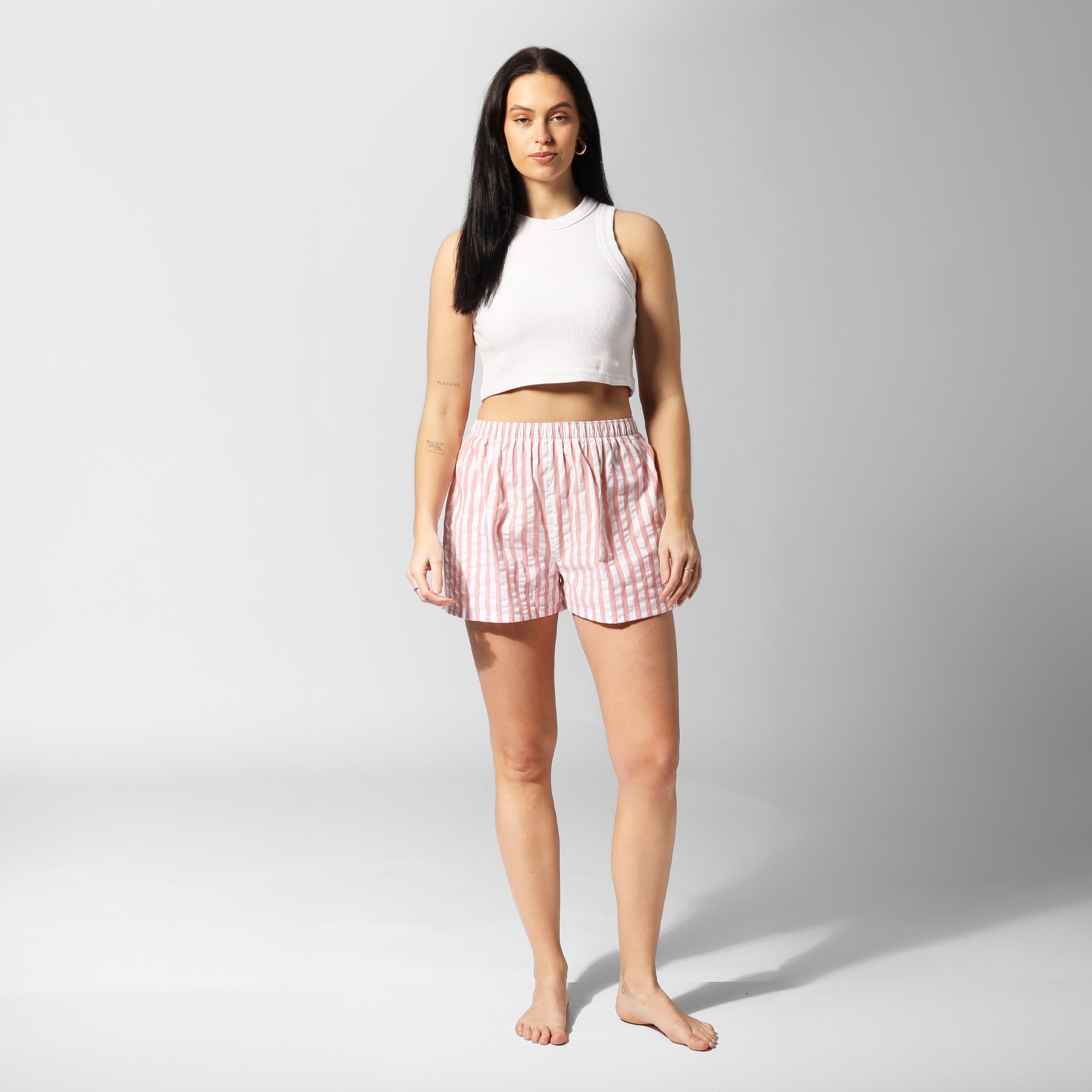 Women's Seersucker Stripe Cotton Boxer Shorts - Breathable & Comfortable Summer Underwear in Red | Perfect for Lounge, Sleep & Casual Wear