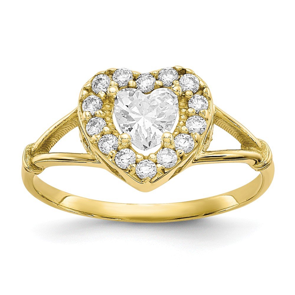 10K Solid Yellow Gold CZ Cubic Zirconia Heart Ring for Women - Elegant Jewelry Gift for Valentine's Day, Anniversary, Birthday & Special Occasions