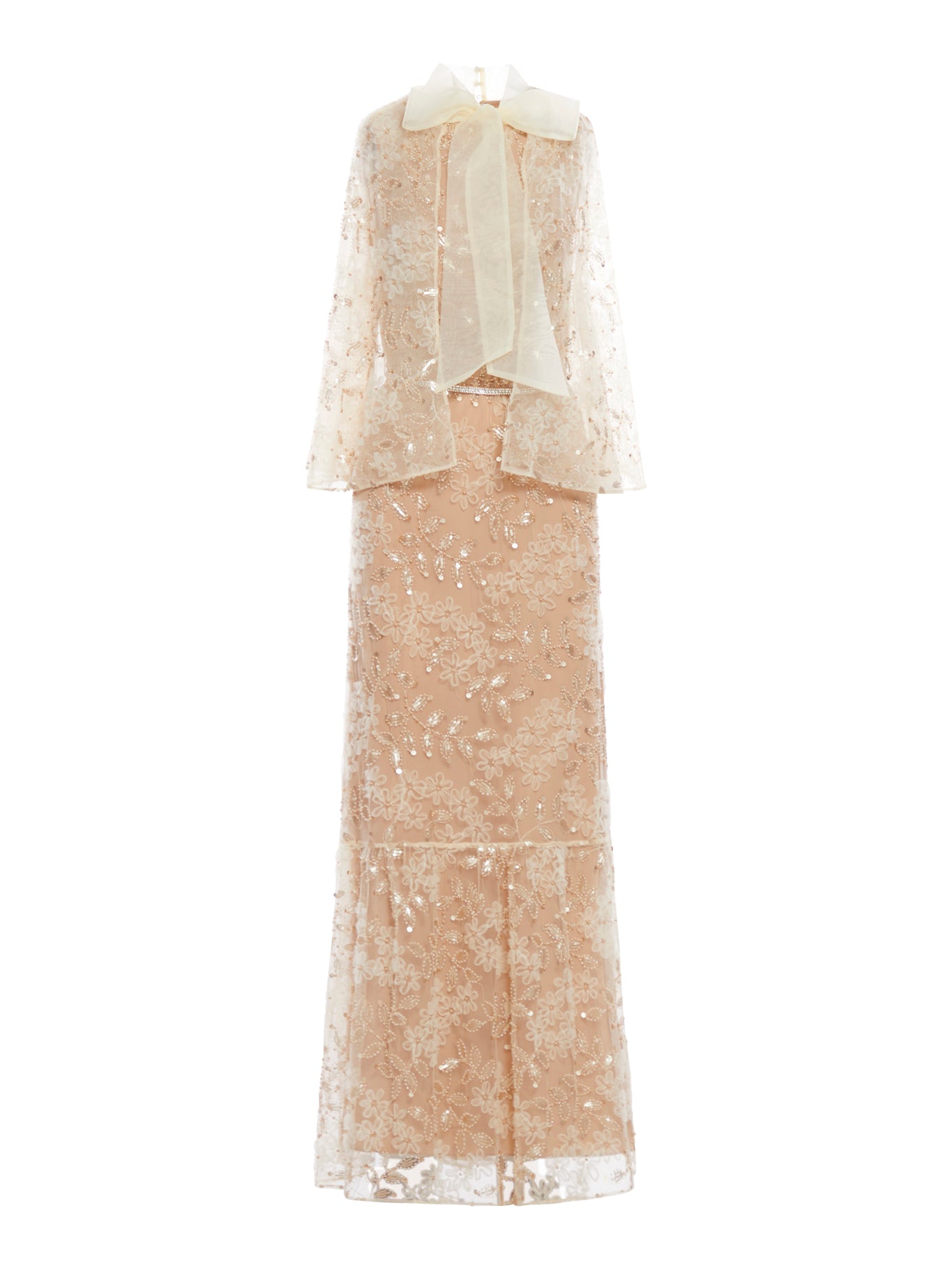 Embellished Cape Maxi Dress for Women - Elegant Long Formal Gown with Flowy Cape for Evening Parties, Weddings & Special Occasions