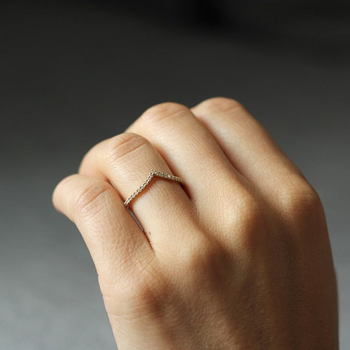 Elegant Mia Diamond Chevron Band Ring - 14K Gold or Sterling Silver Stackable Wedding Band for Women - Perfect for Anniversaries, Engagements & Everyday Wear
