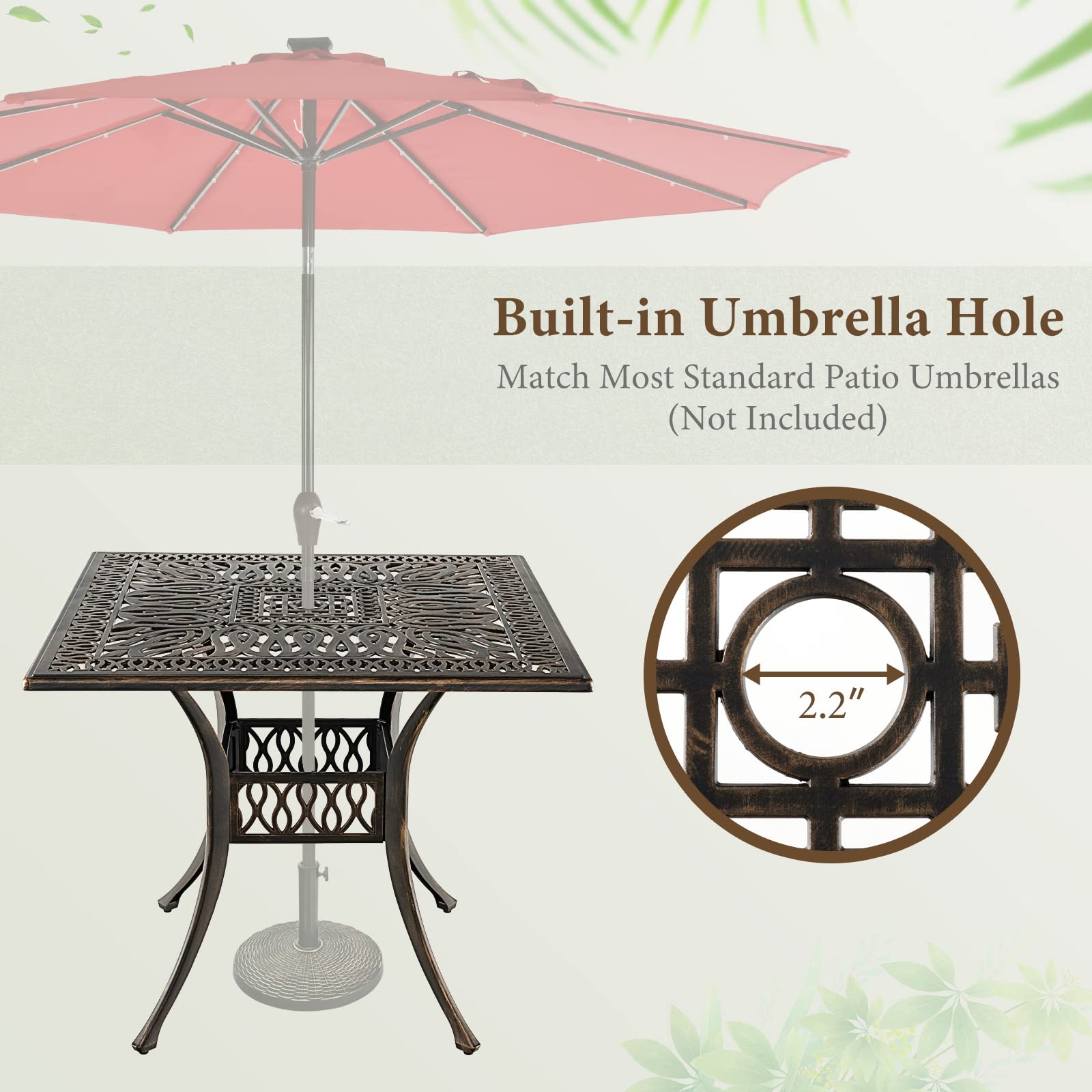 Tangkula 35.4 Inch All-Weather Outdoor Square Dining Table - Heavy Duty Cast Aluminum Patio Table with 2.2